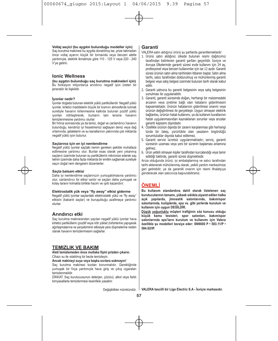 VALERA Swiss Power4ever 2400 W User Manual | Page 57 / 92