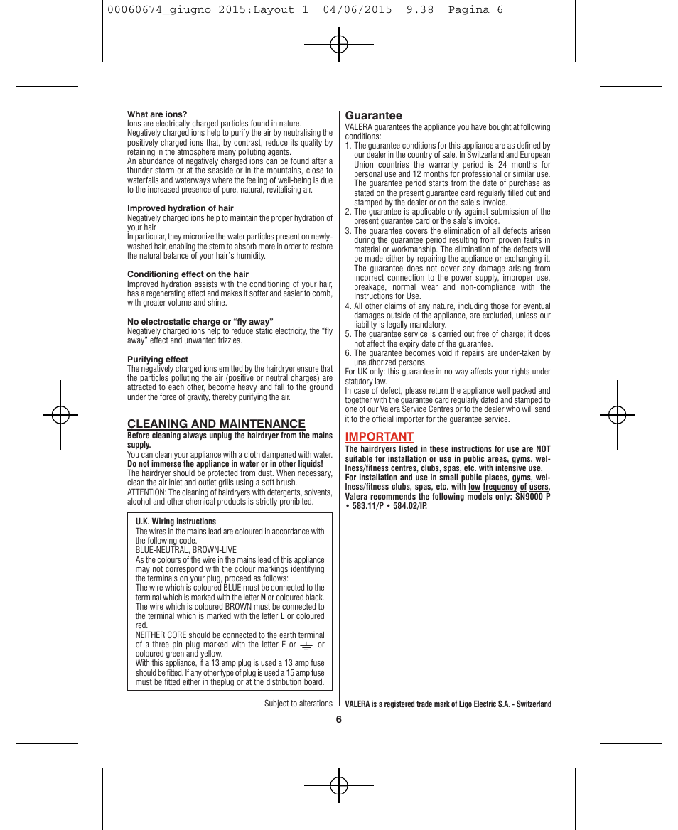 VALERA Swiss Power4ever 2400 W User Manual | Page 6 / 92