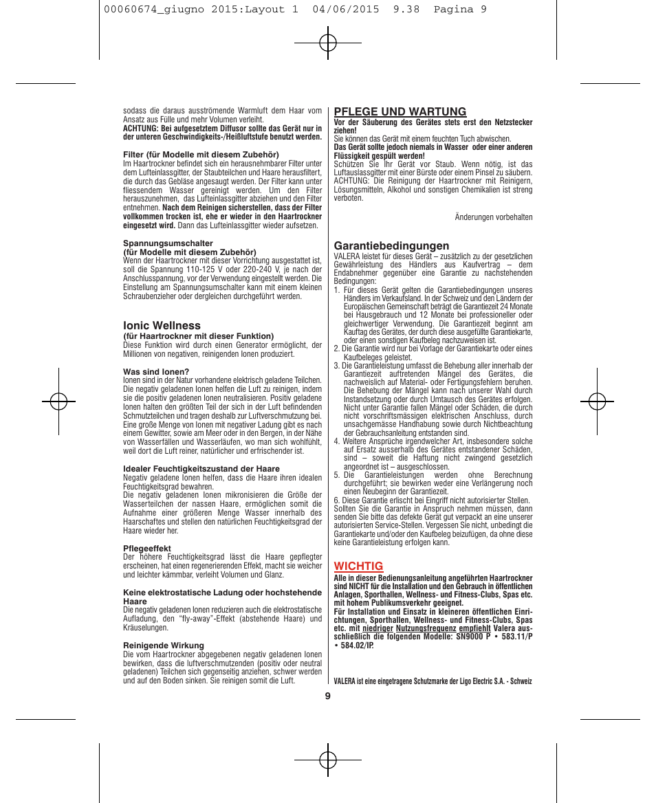 VALERA Swiss Power4ever 2400 W User Manual | Page 9 / 92