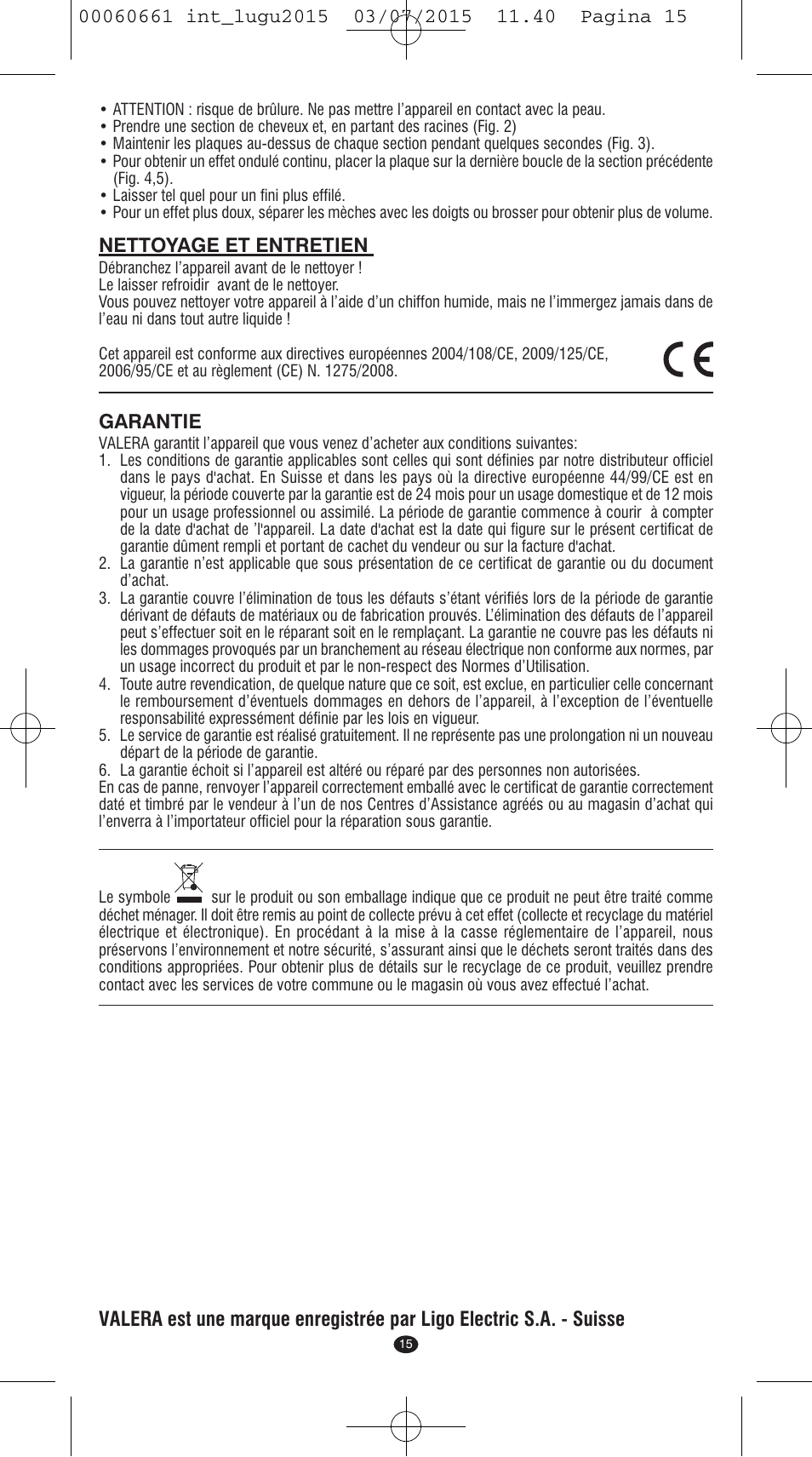 Nettoyage et entretien, Garantie | VALERA Wave Master Ionic User Manual | Page 13 / 94
