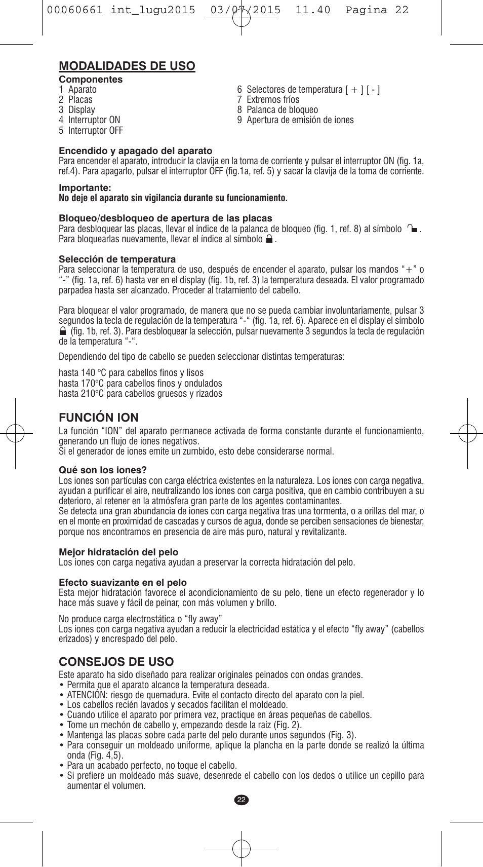 Modalidades de uso, Función ion, Consejos de uso | VALERA Wave Master Ionic User Manual | Page 20 / 94