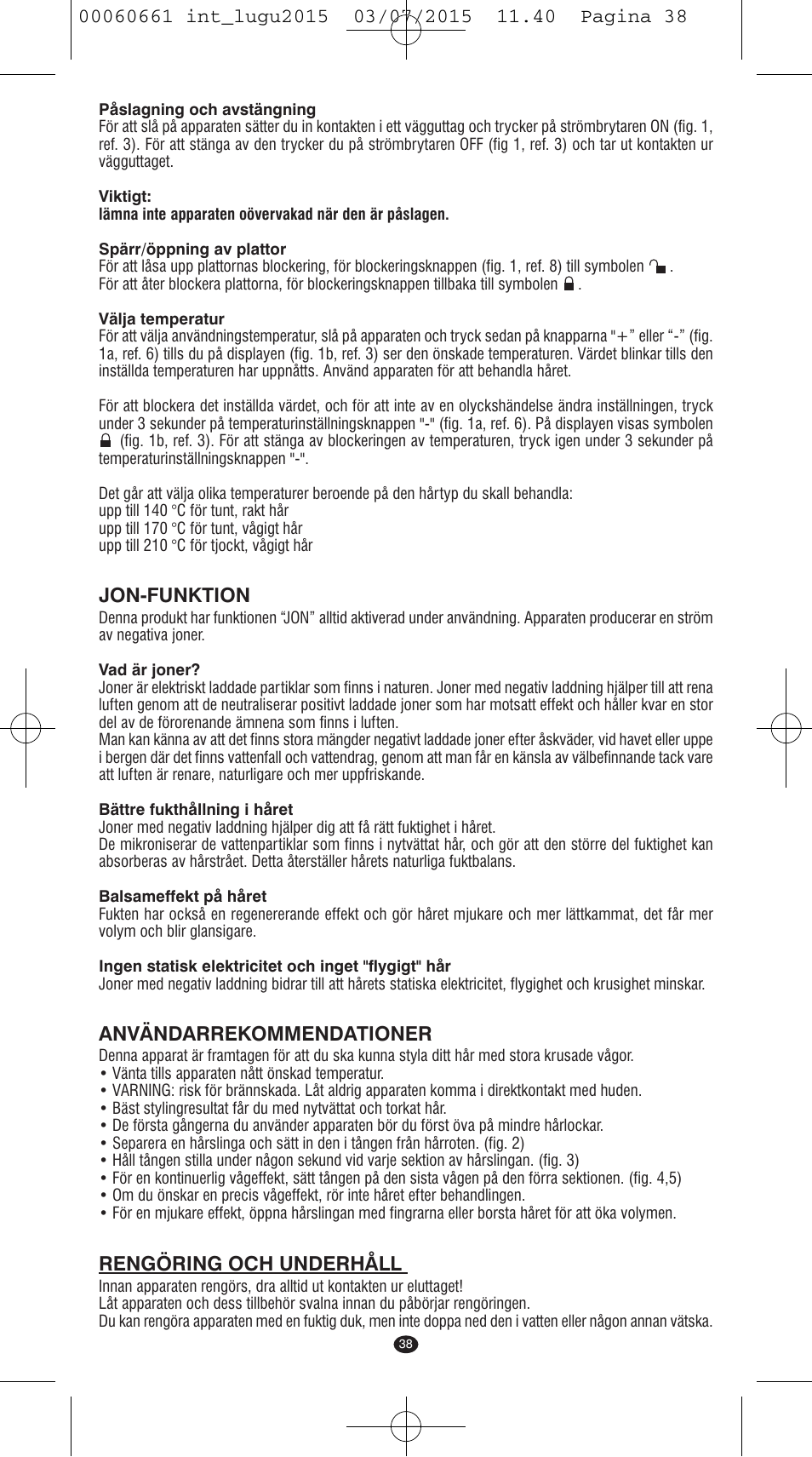 Jon-funktion, Användarrekommendationer, Rengöring och underhåll | VALERA Wave Master Ionic User Manual | Page 36 / 94