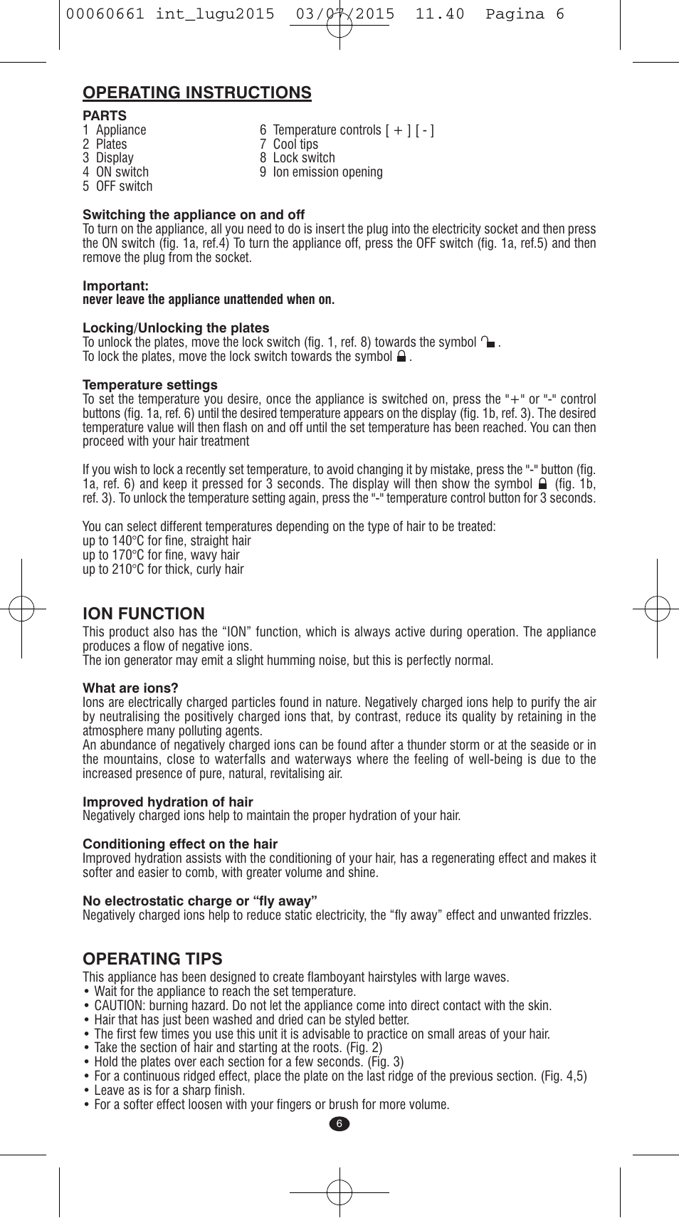 Operating instructions, Ion function, Operating tips | VALERA Wave Master Ionic User Manual | Page 4 / 94