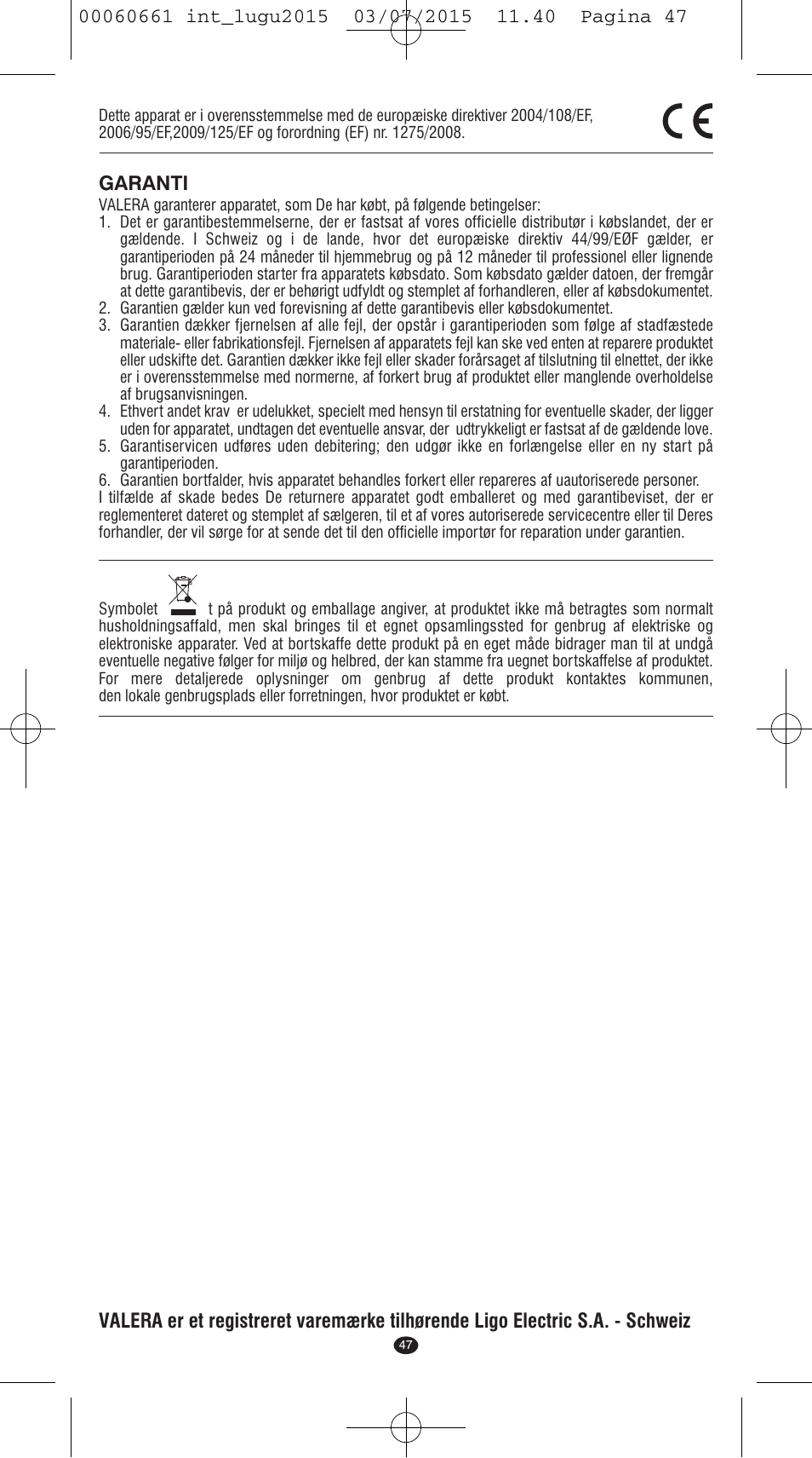 Garanti | VALERA Wave Master Ionic User Manual | Page 45 / 94