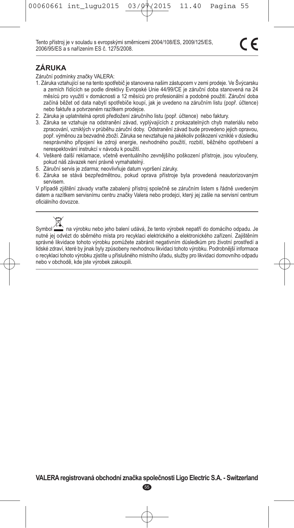 Záruka | VALERA Wave Master Ionic User Manual | Page 53 / 94