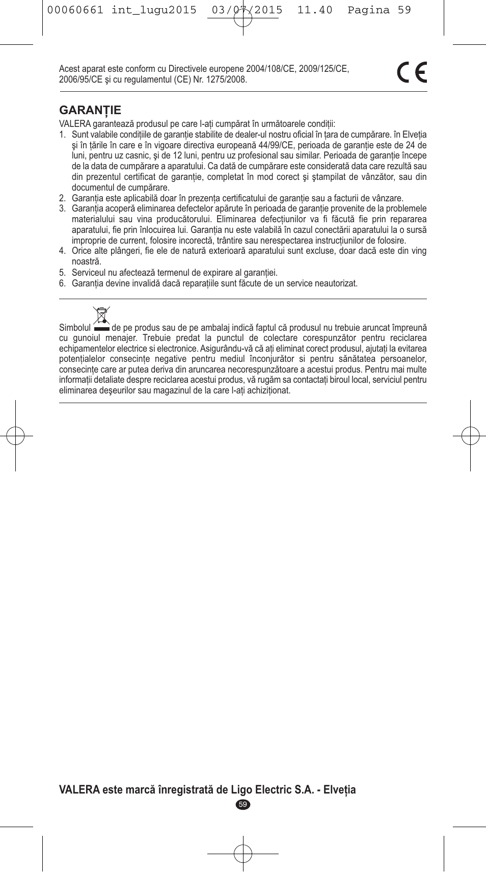 Garanţie | VALERA Wave Master Ionic User Manual | Page 57 / 94