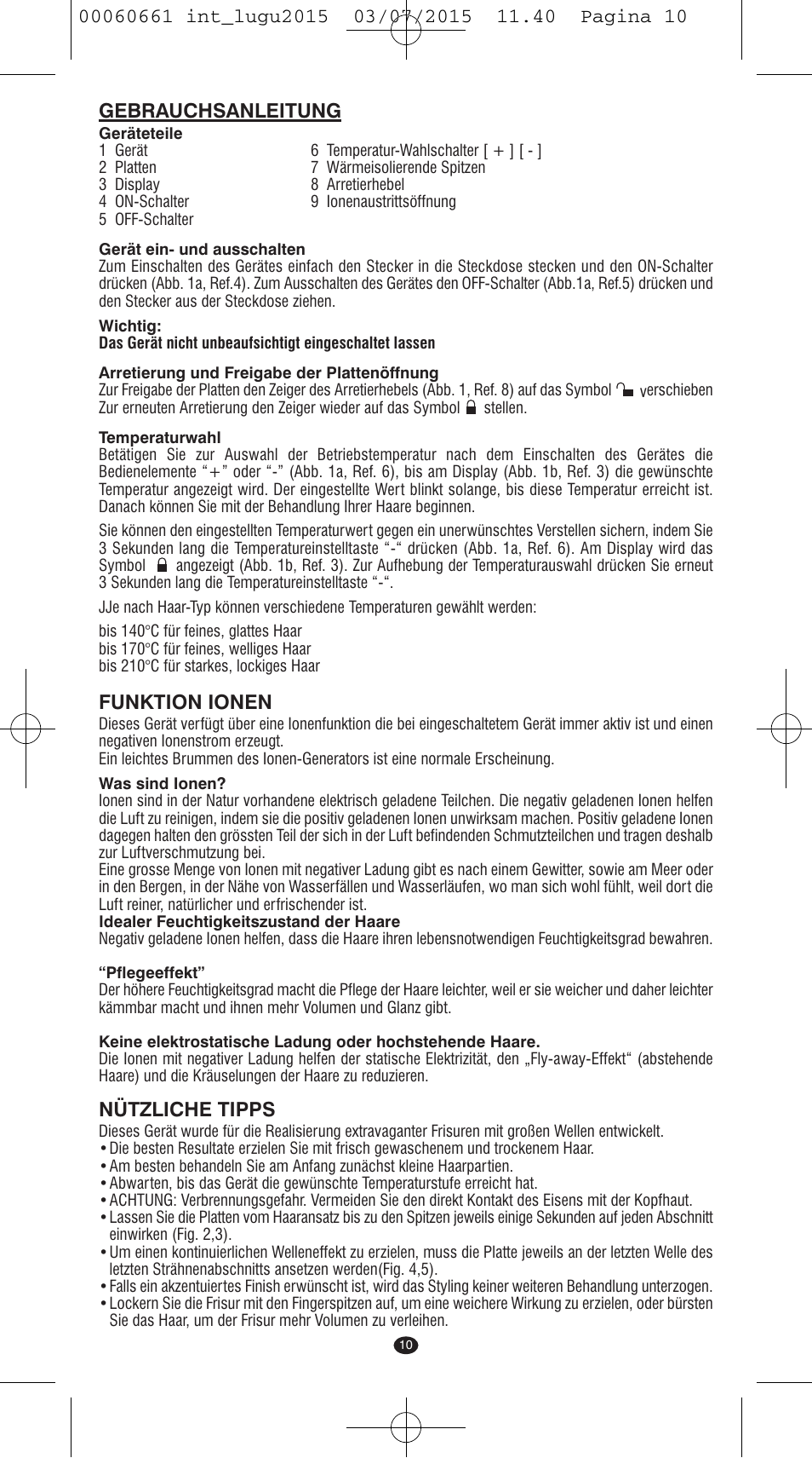 Gebrauchsanleitung, Funktion ionen, Nützliche tipps | VALERA Wave Master Ionic User Manual | Page 8 / 94