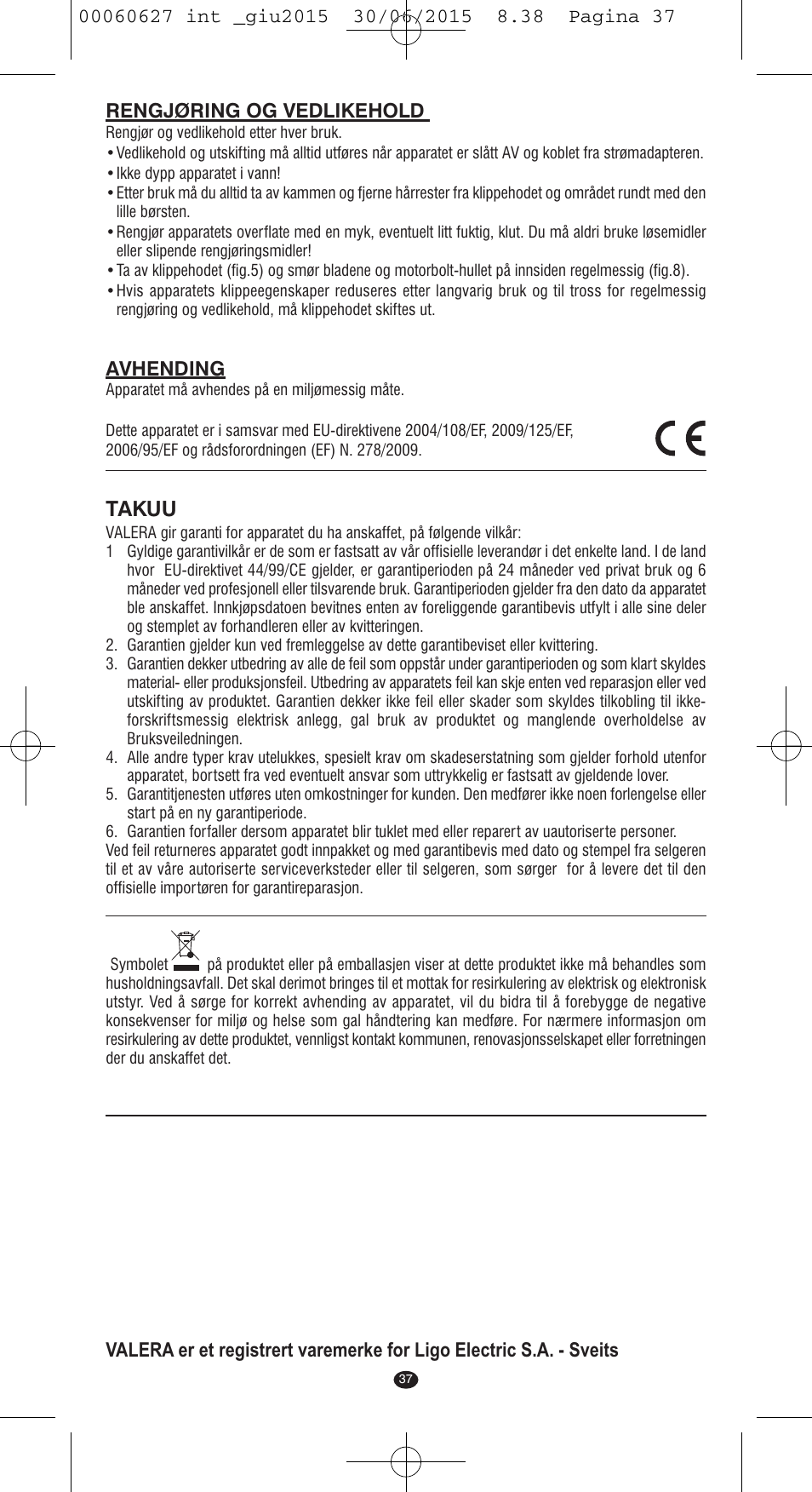 Takuu | VALERA X-MASTER User Manual | Page 33 / 98