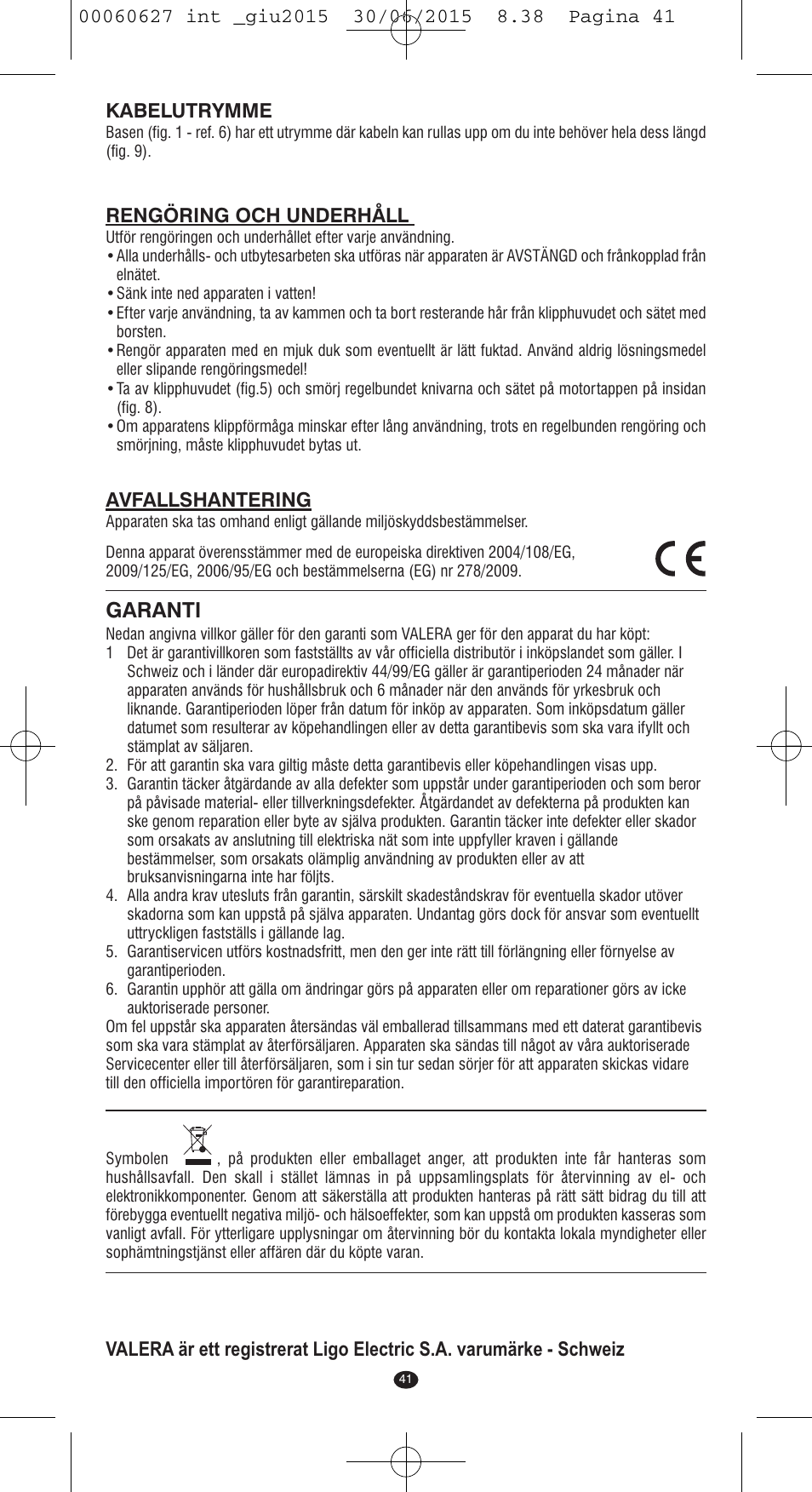 Garanti | VALERA X-MASTER User Manual | Page 37 / 98