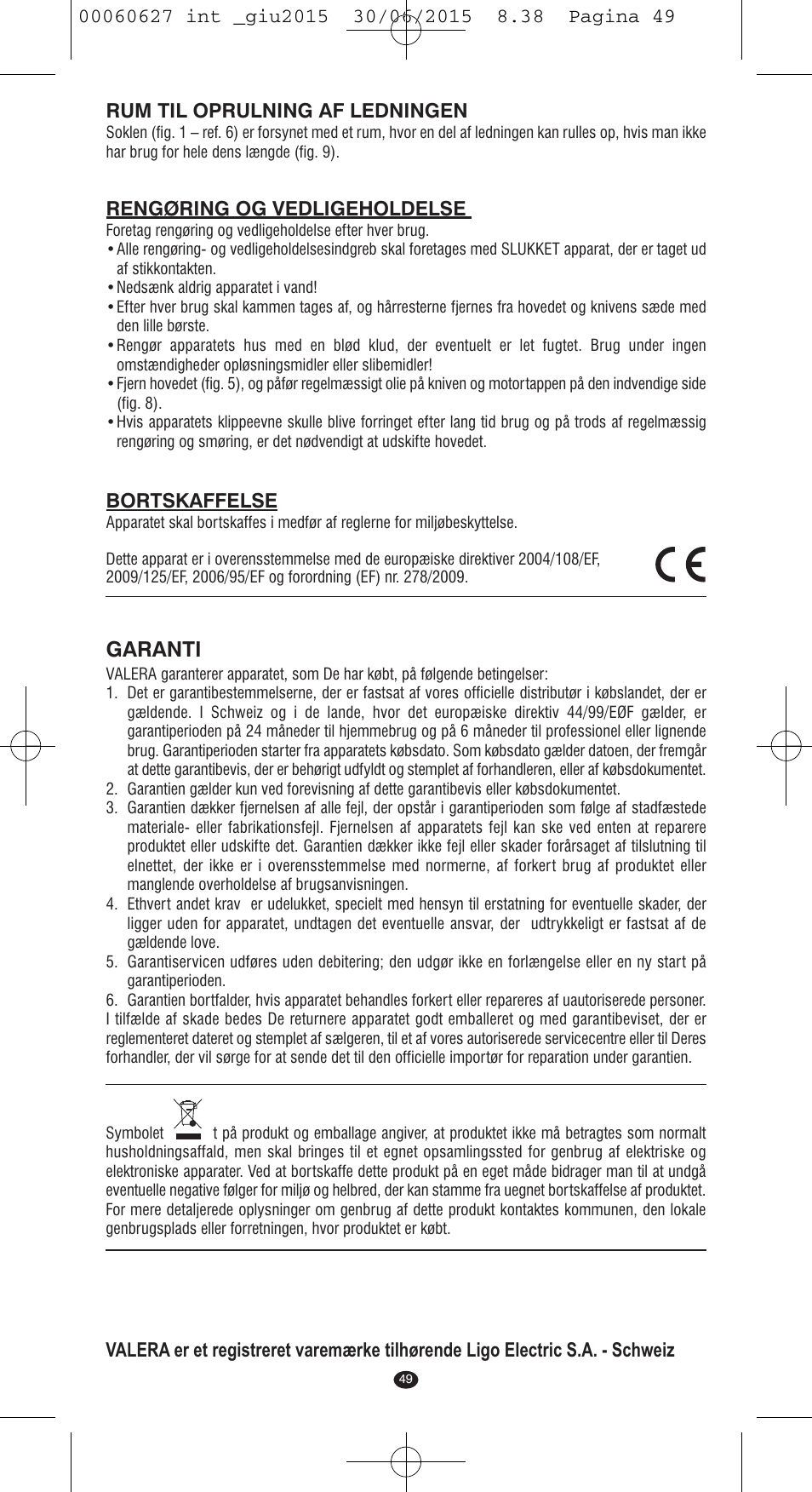 Garanti | VALERA X-MASTER User Manual | Page 45 / 98