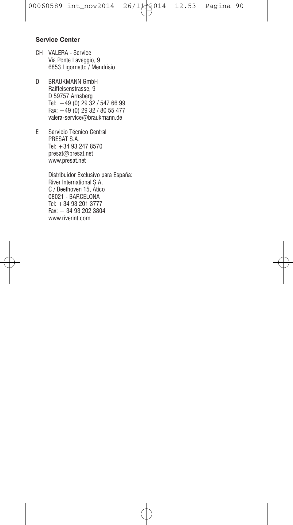 VALERA SYSTEMA User Manual | Page 86 / 86