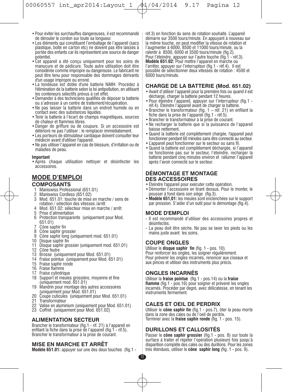 Mode d’emploi | VALERA ManiSwiss Professional User Manual | Page 10 / 82