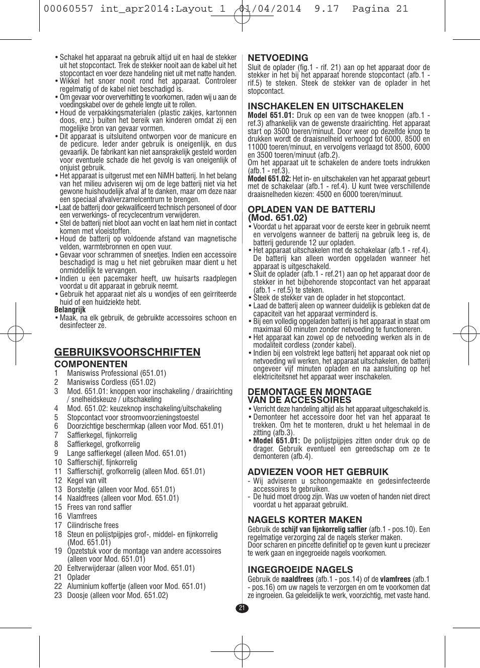 Gebruiksvoorschriften | VALERA ManiSwiss Professional User Manual | Page 19 / 82