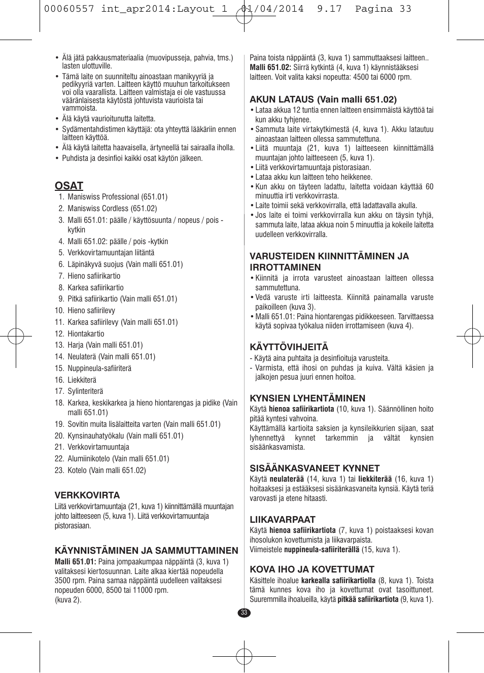 Osat | VALERA ManiSwiss Professional User Manual | Page 31 / 82