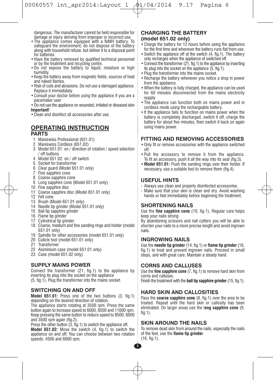 Operating instruction | VALERA ManiSwiss Professional User Manual | Page 4 / 82