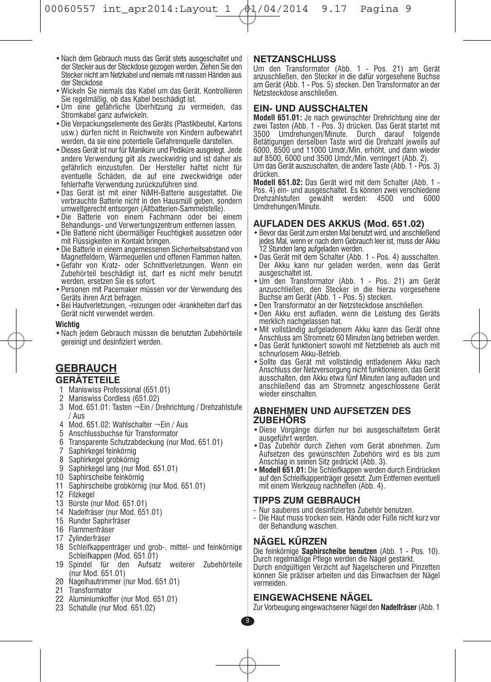 Gebrauch | VALERA ManiSwiss Professional User Manual | Page 7 / 82