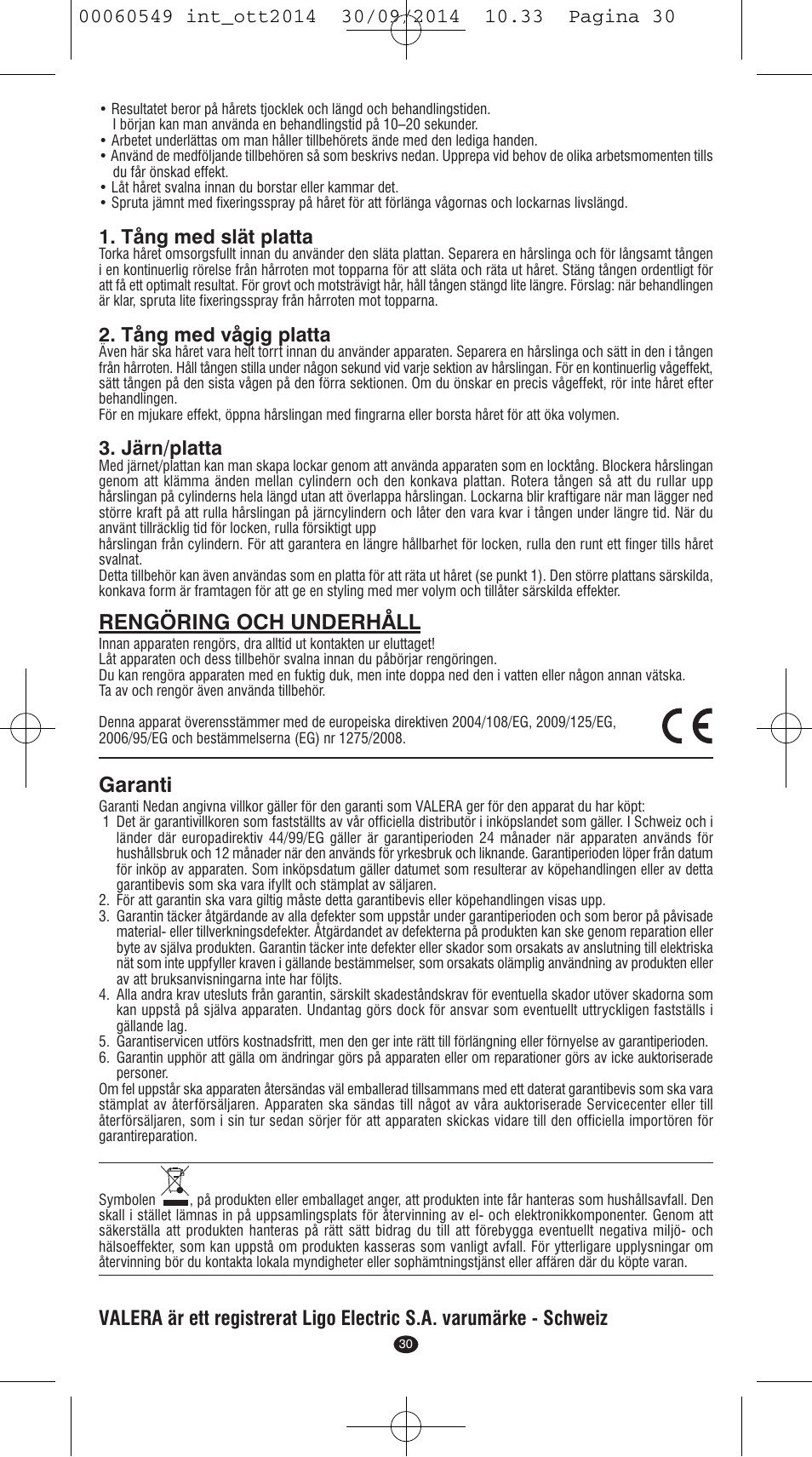Rengöring och underhåll, Garanti, Tång med slät platta | Tång med vågig platta, Järn/platta | VALERA X-STYLE User Manual | Page 28 / 78