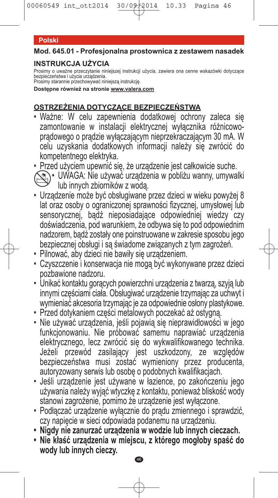 VALERA X-STYLE User Manual | Page 44 / 78