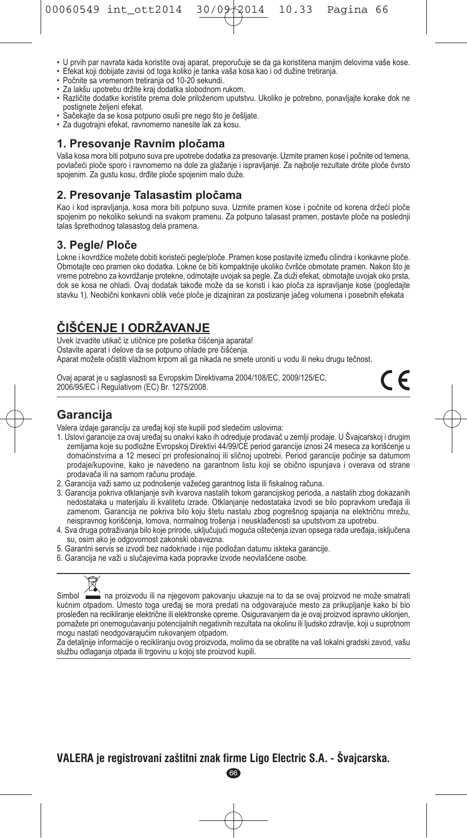 Čišćenje i održavanje, Garancija, Presovanje ravnim pločama | Presovanje talasastim pločama, Pegle/ ploče | VALERA X-STYLE User Manual | Page 64 / 78