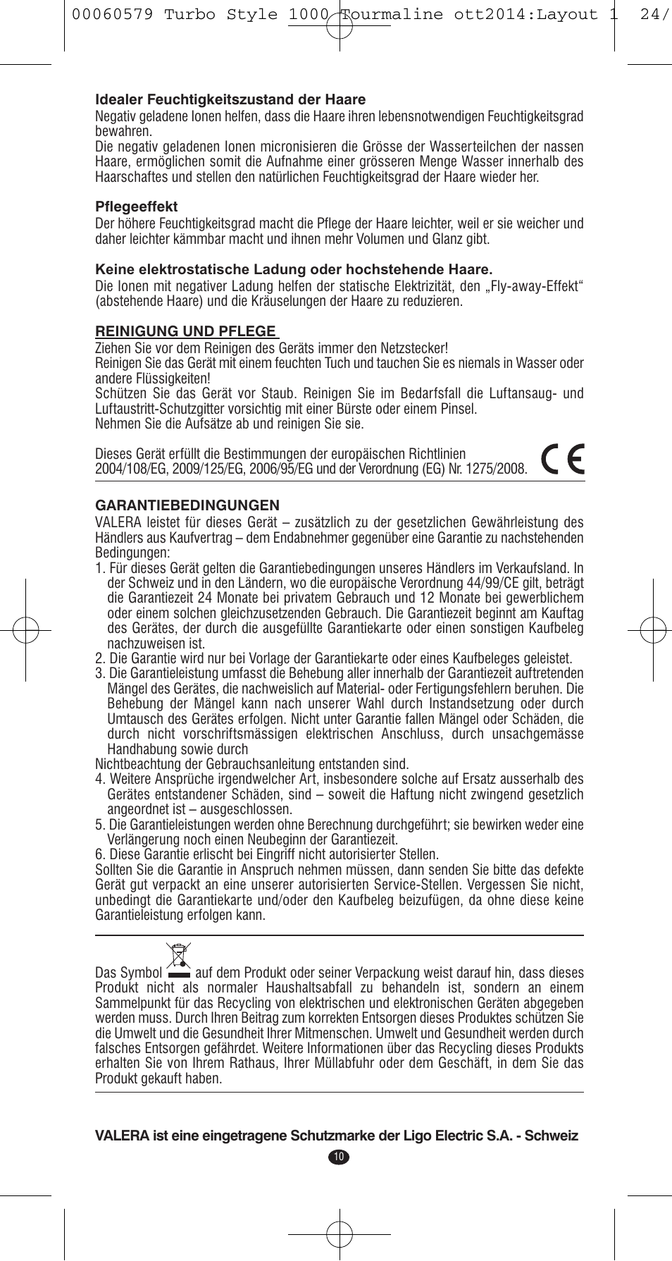 VALERA Turbo Style 1000 Tourmaline 1000 W User Manual | Page 10 / 100