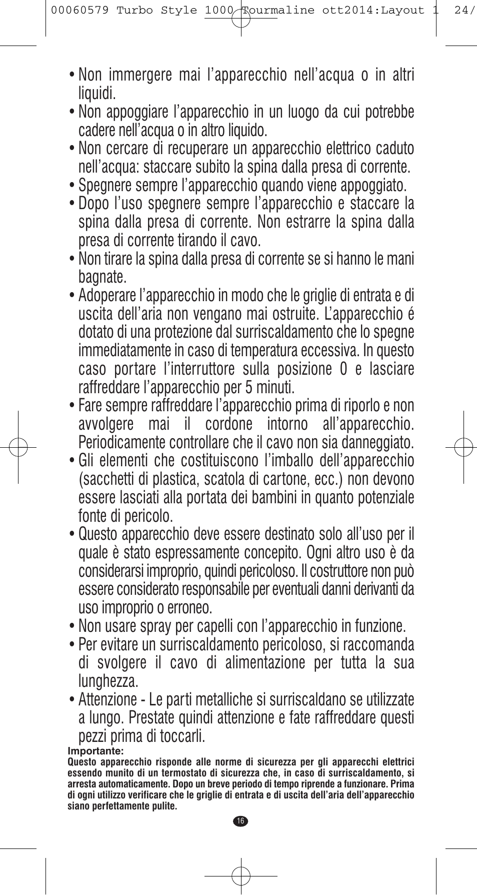 VALERA Turbo Style 1000 Tourmaline 1000 W User Manual | Page 16 / 100
