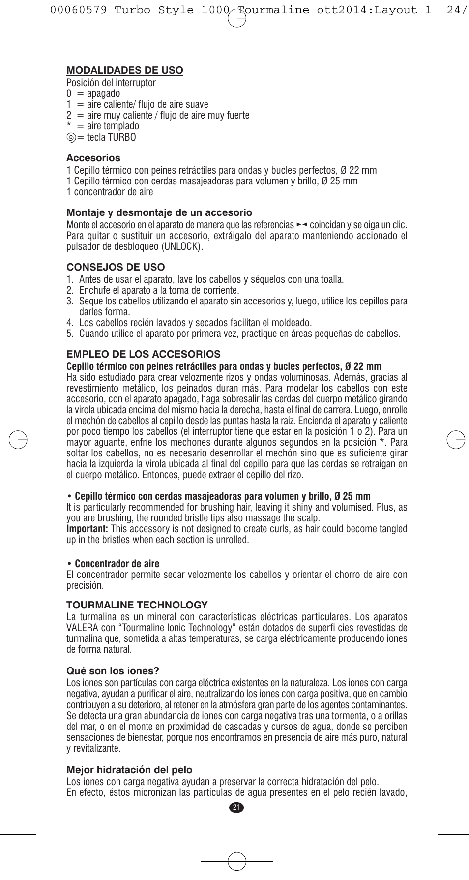 VALERA Turbo Style 1000 Tourmaline 1000 W User Manual | Page 21 / 100
