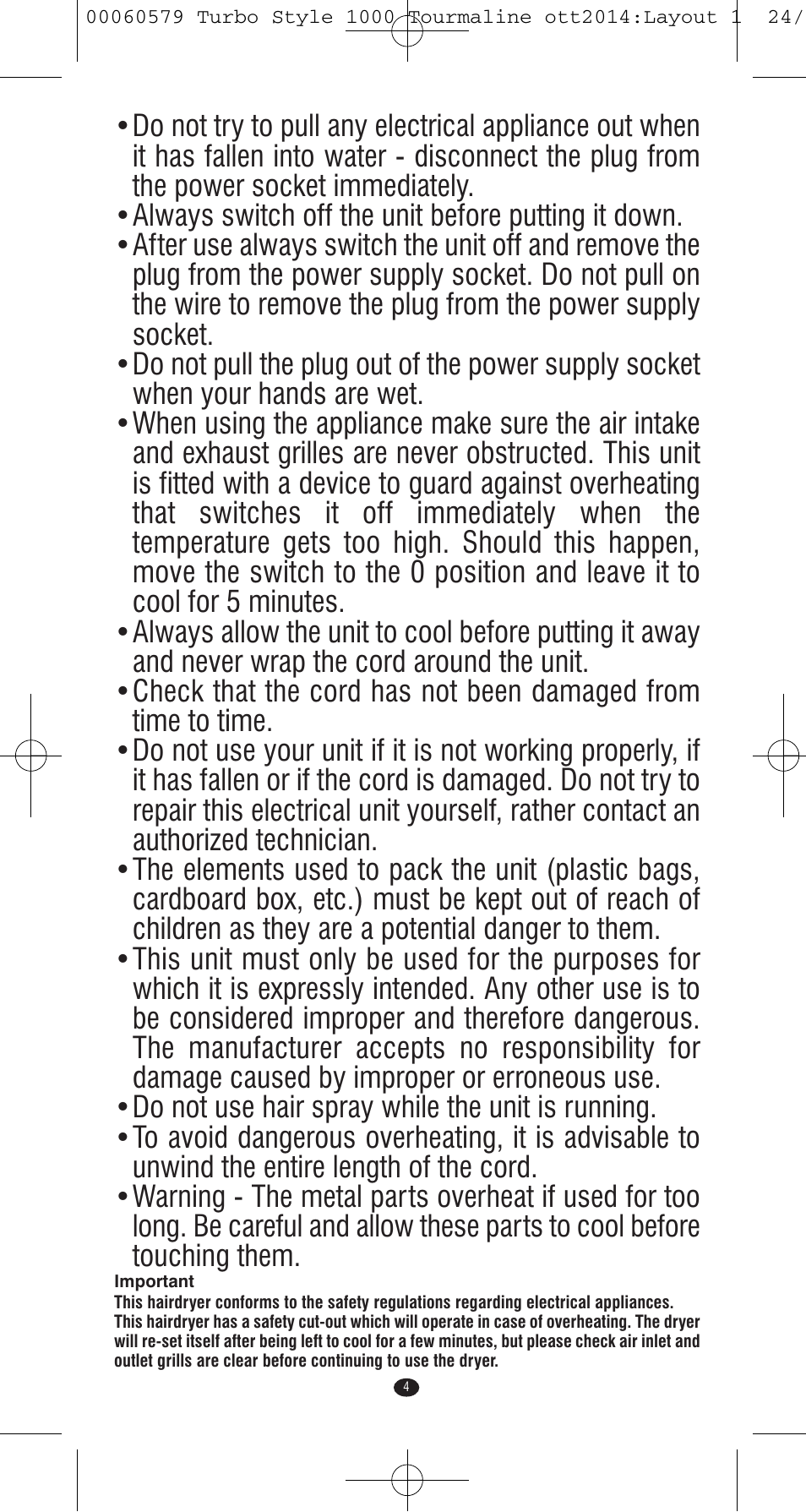 VALERA Turbo Style 1000 Tourmaline 1000 W User Manual | Page 4 / 100