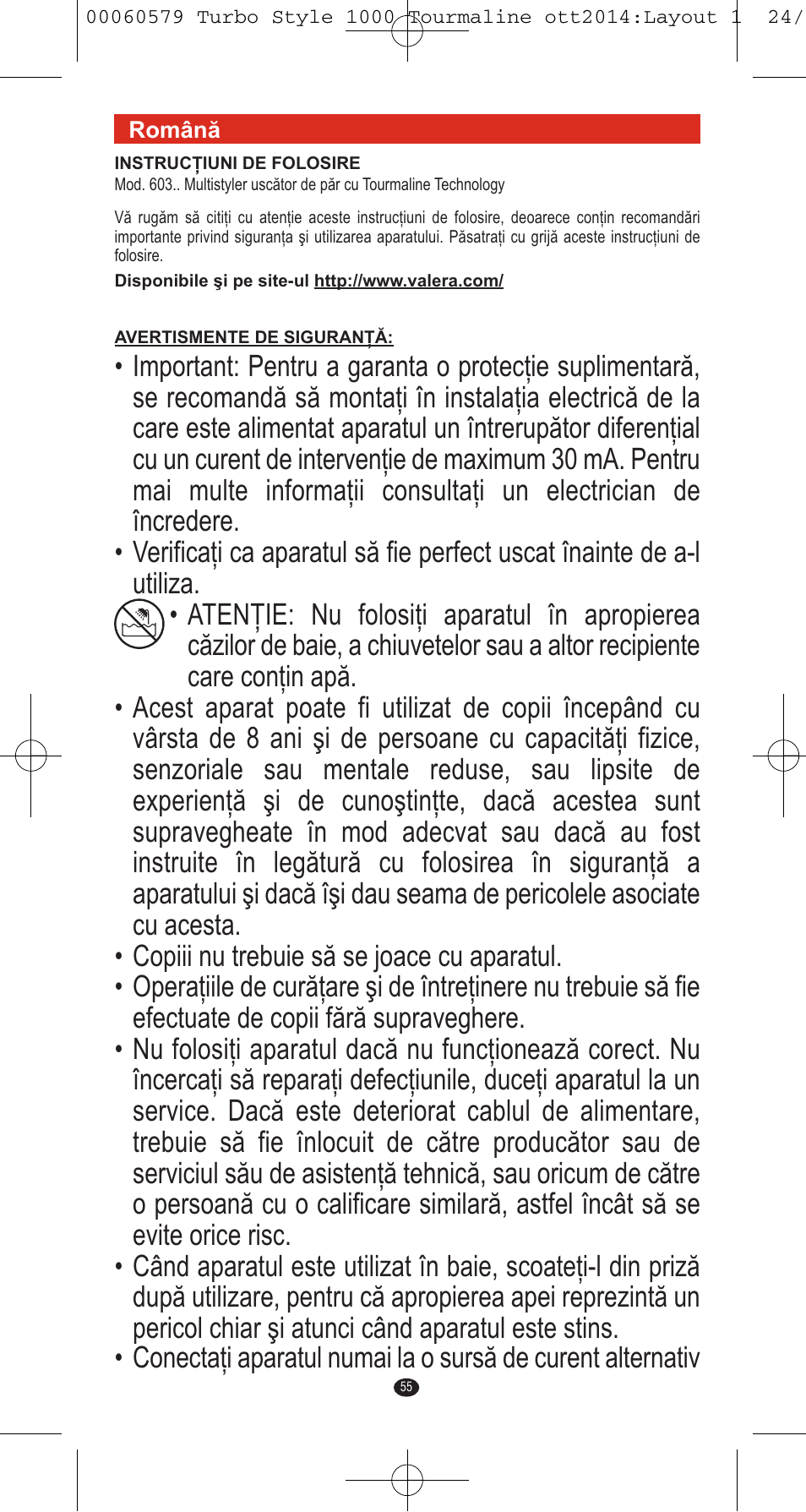 VALERA Turbo Style 1000 Tourmaline 1000 W User Manual | Page 55 / 100
