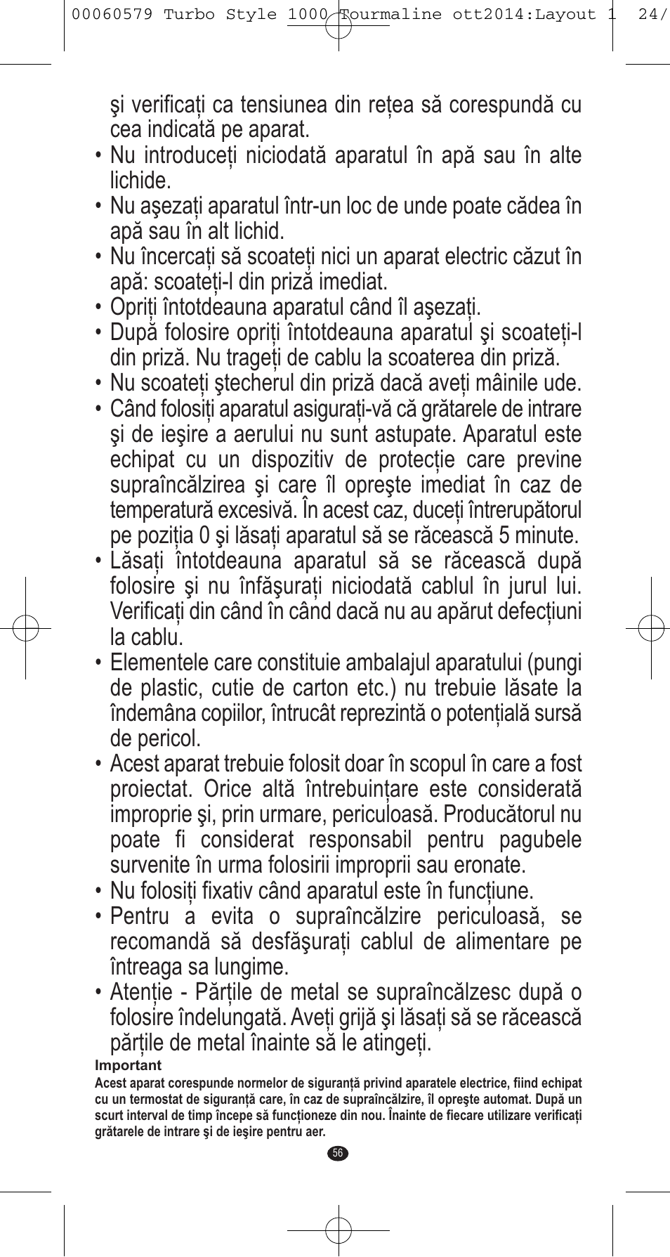 VALERA Turbo Style 1000 Tourmaline 1000 W User Manual | Page 56 / 100
