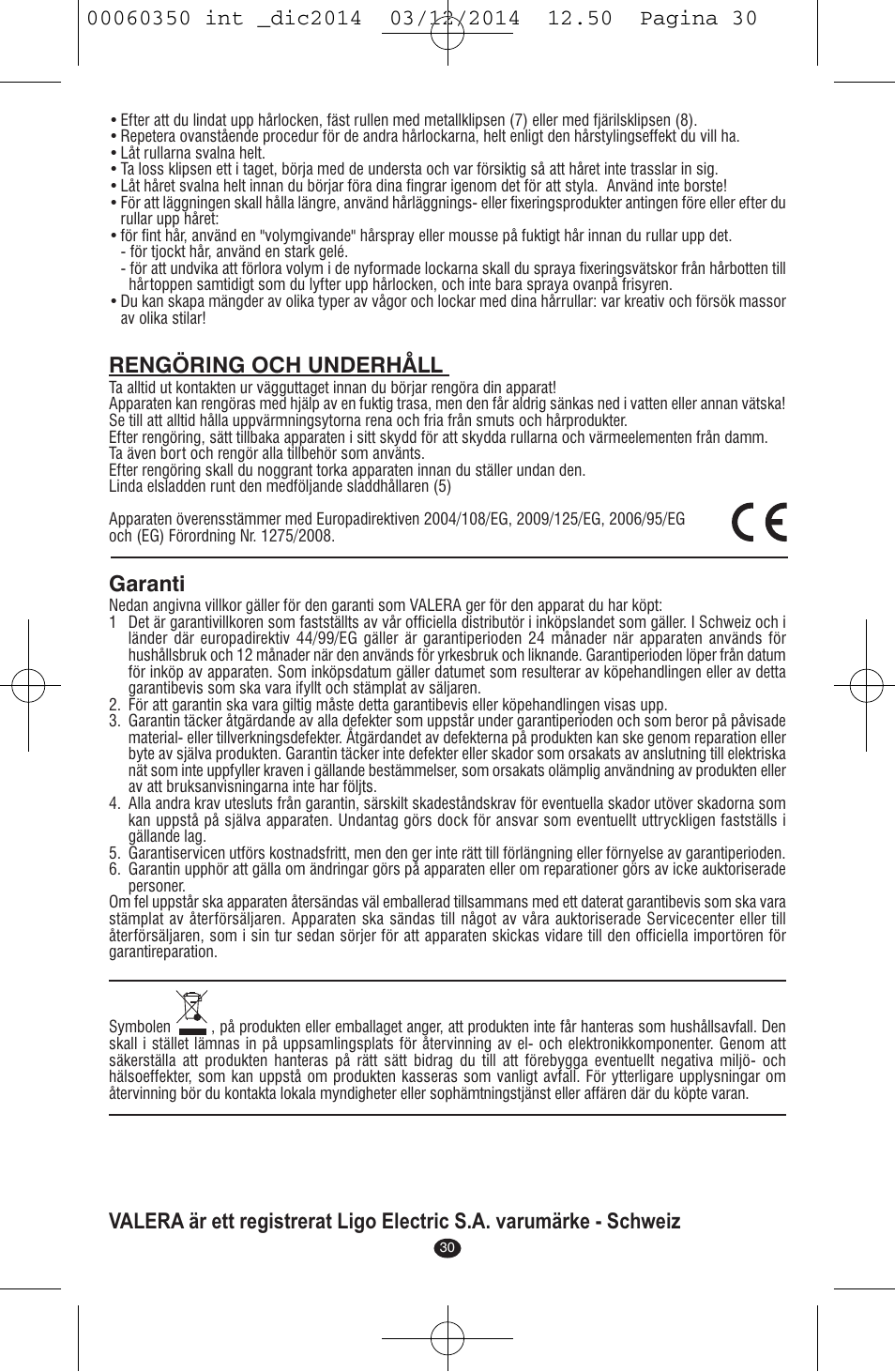 Rengöring och underhåll, Garanti | VALERA QUICK 24 User Manual | Page 28 / 74