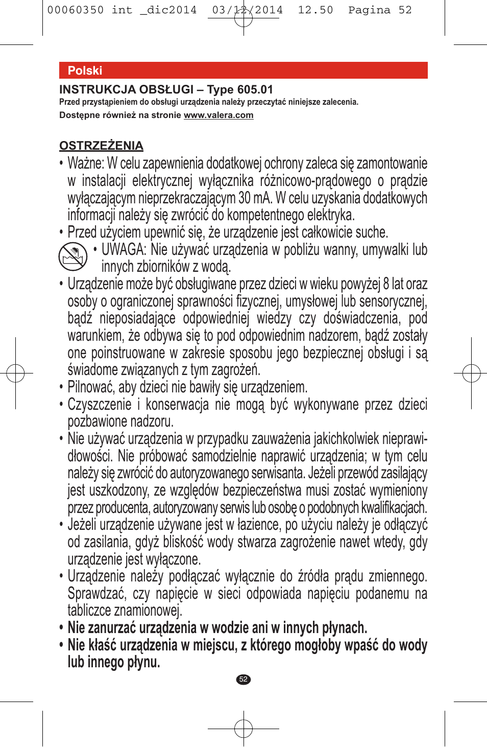 VALERA QUICK 24 User Manual | Page 50 / 74
