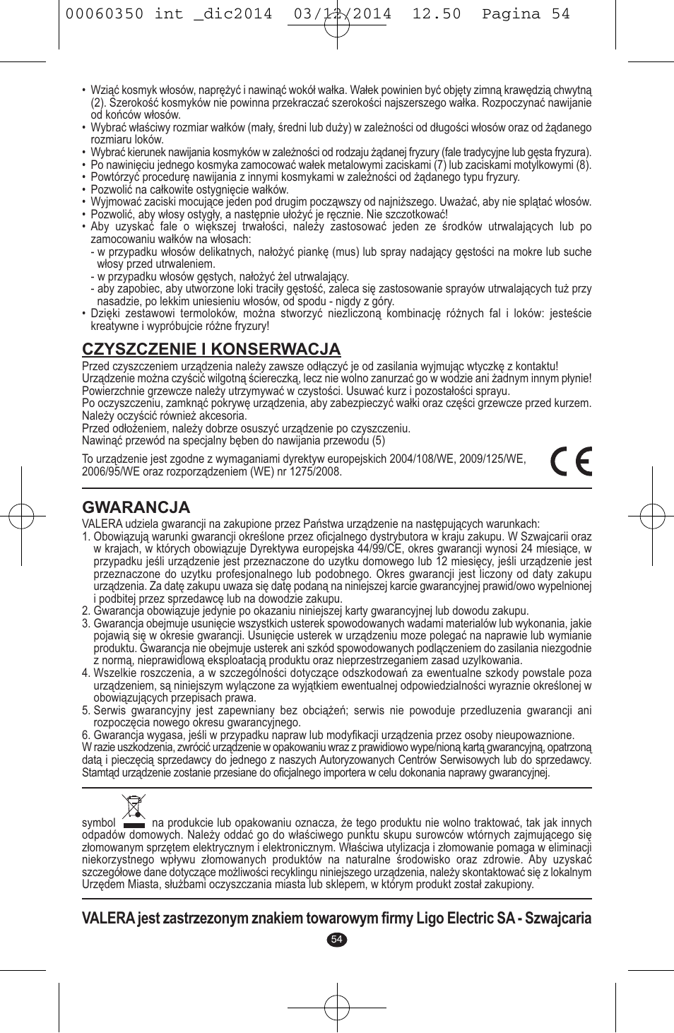 Czyszczenie i konserwacja, Gwarancja | VALERA QUICK 24 User Manual | Page 52 / 74
