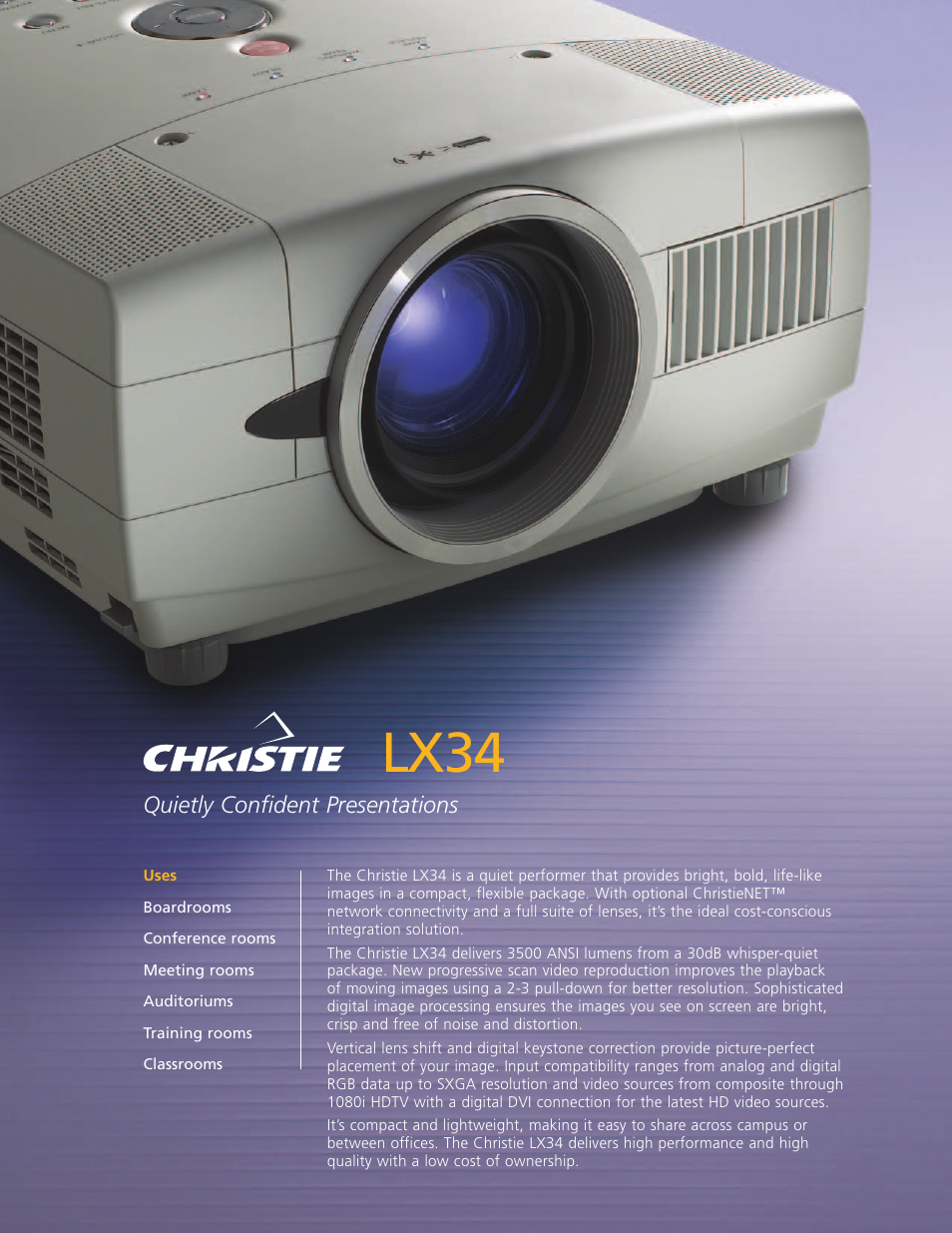 Christie Digital Systems LX34 User Manual | 2 pages
