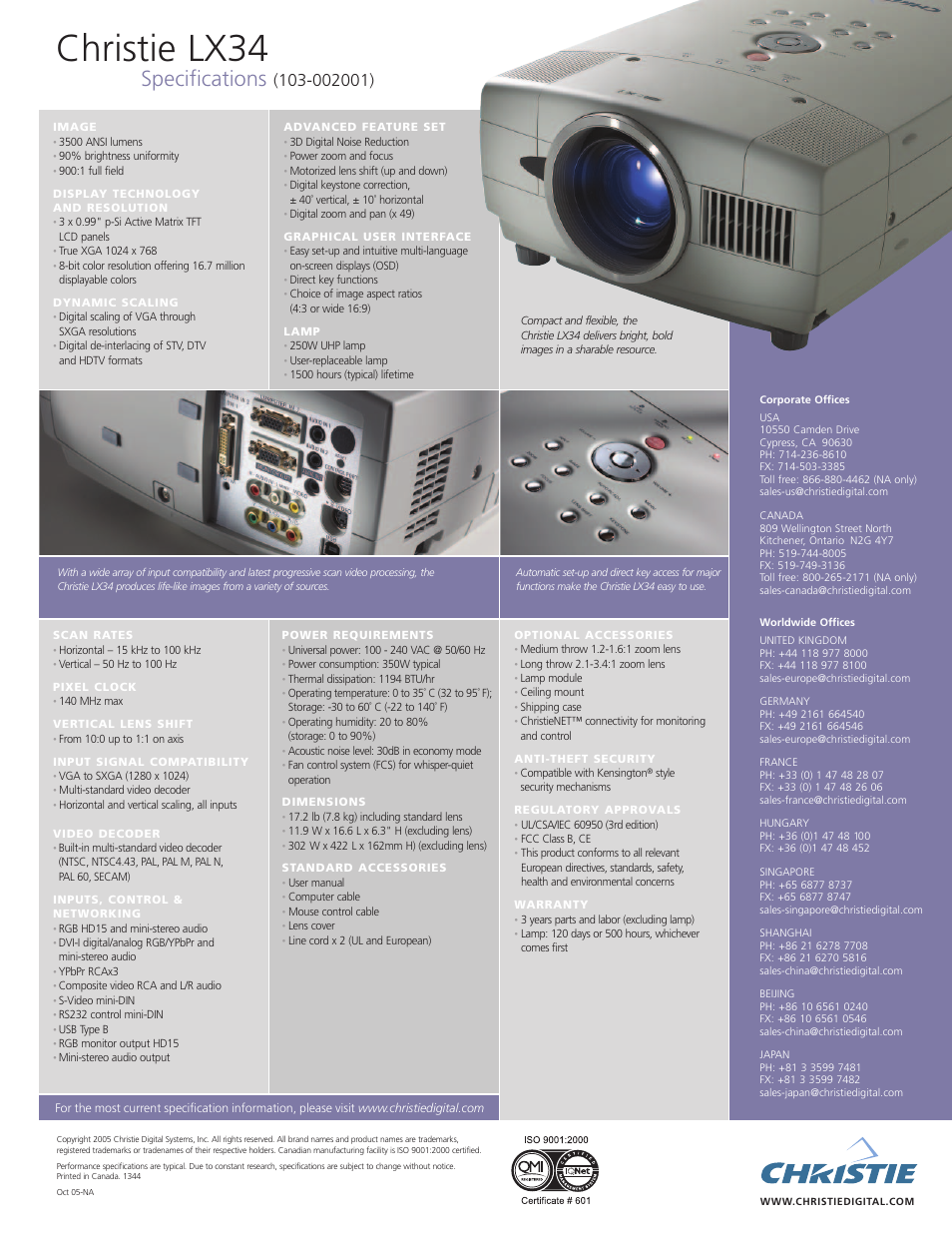 Christie lx34, Specifications | Christie Digital Systems LX34 User Manual | Page 2 / 2