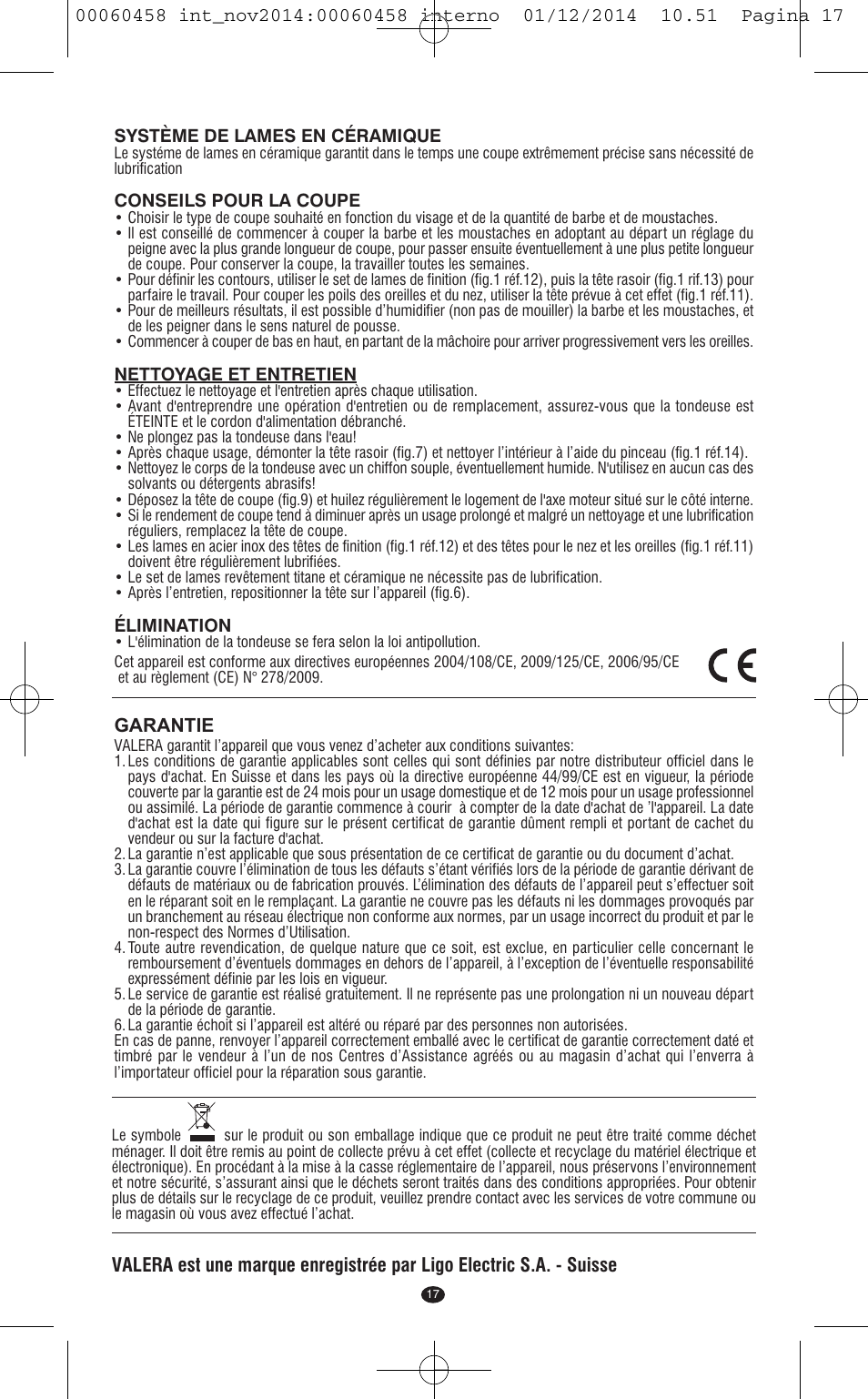 Garantie | VALERA CONTOUR X CERAMIC User Manual | Page 13 / 98