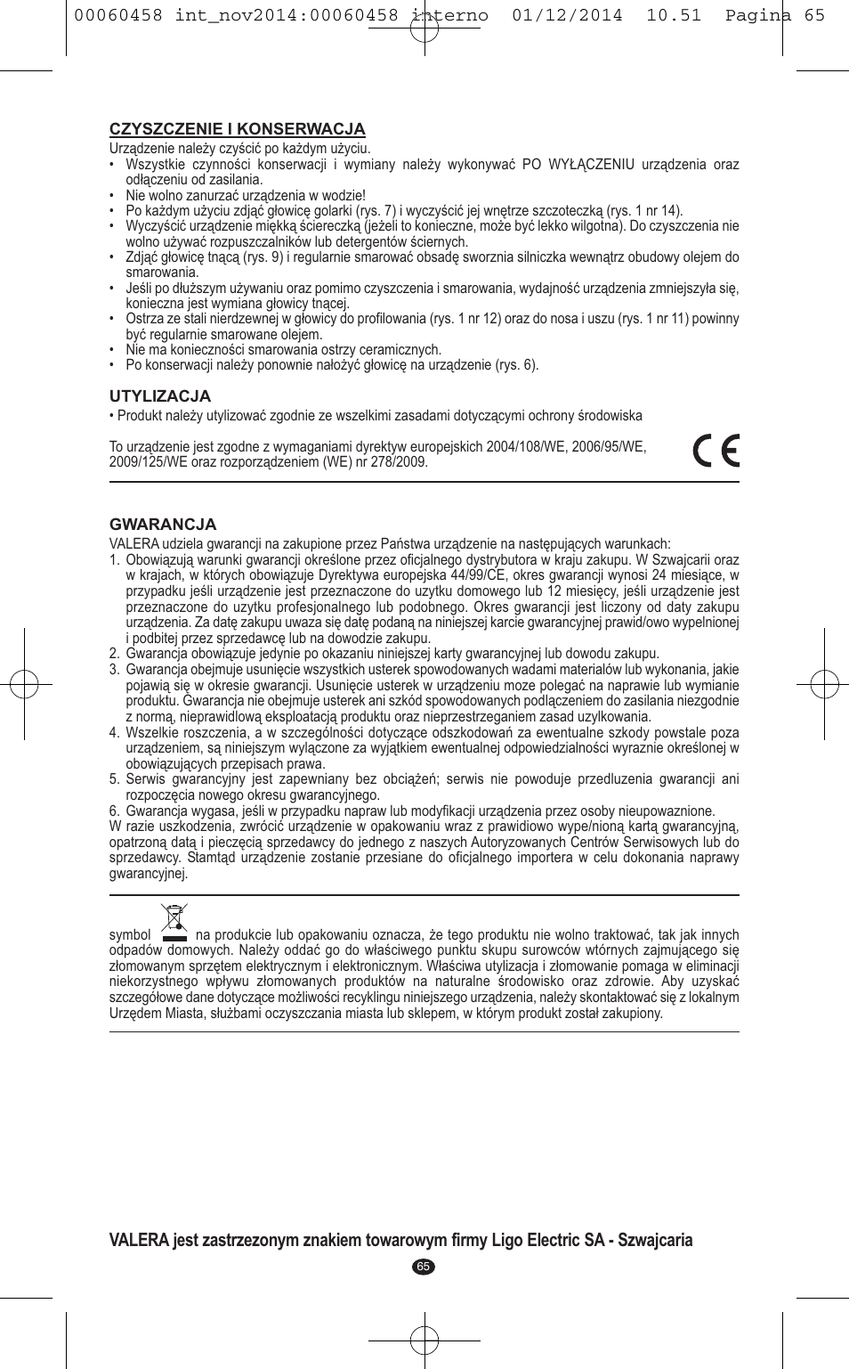 VALERA CONTOUR X CERAMIC User Manual | Page 61 / 98