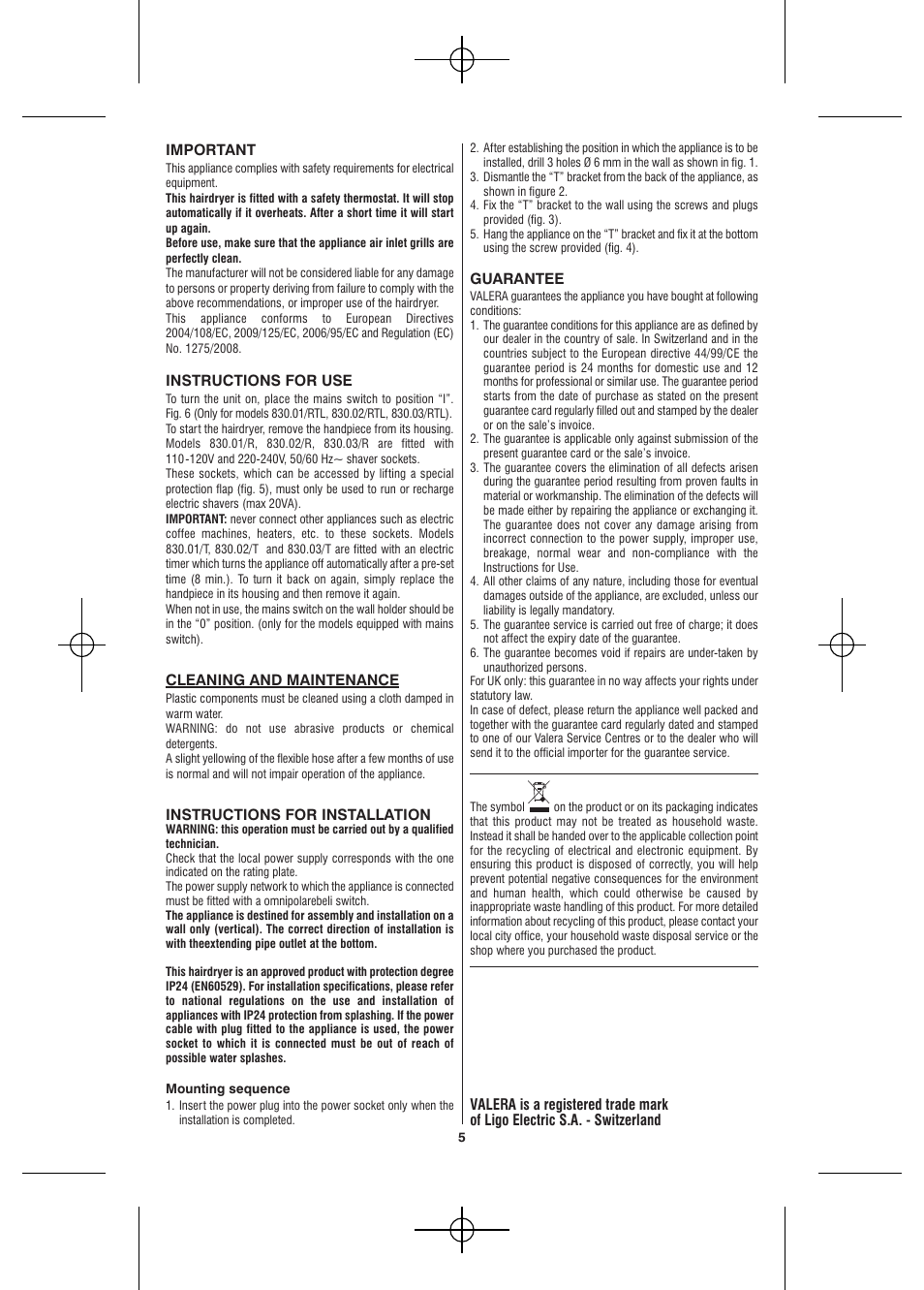 VALERA Hotello 1200 W User Manual | Page 3 / 54