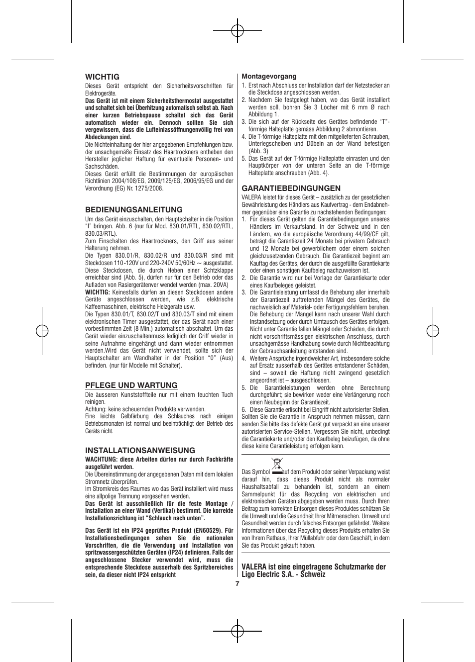 VALERA Hotello 1200 W User Manual | Page 5 / 54