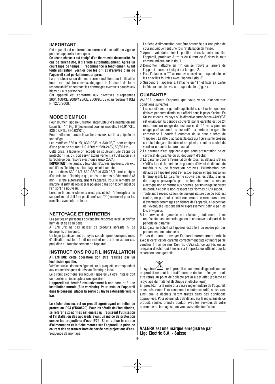 VALERA Hotello 1200 W User Manual | Page 7 / 54