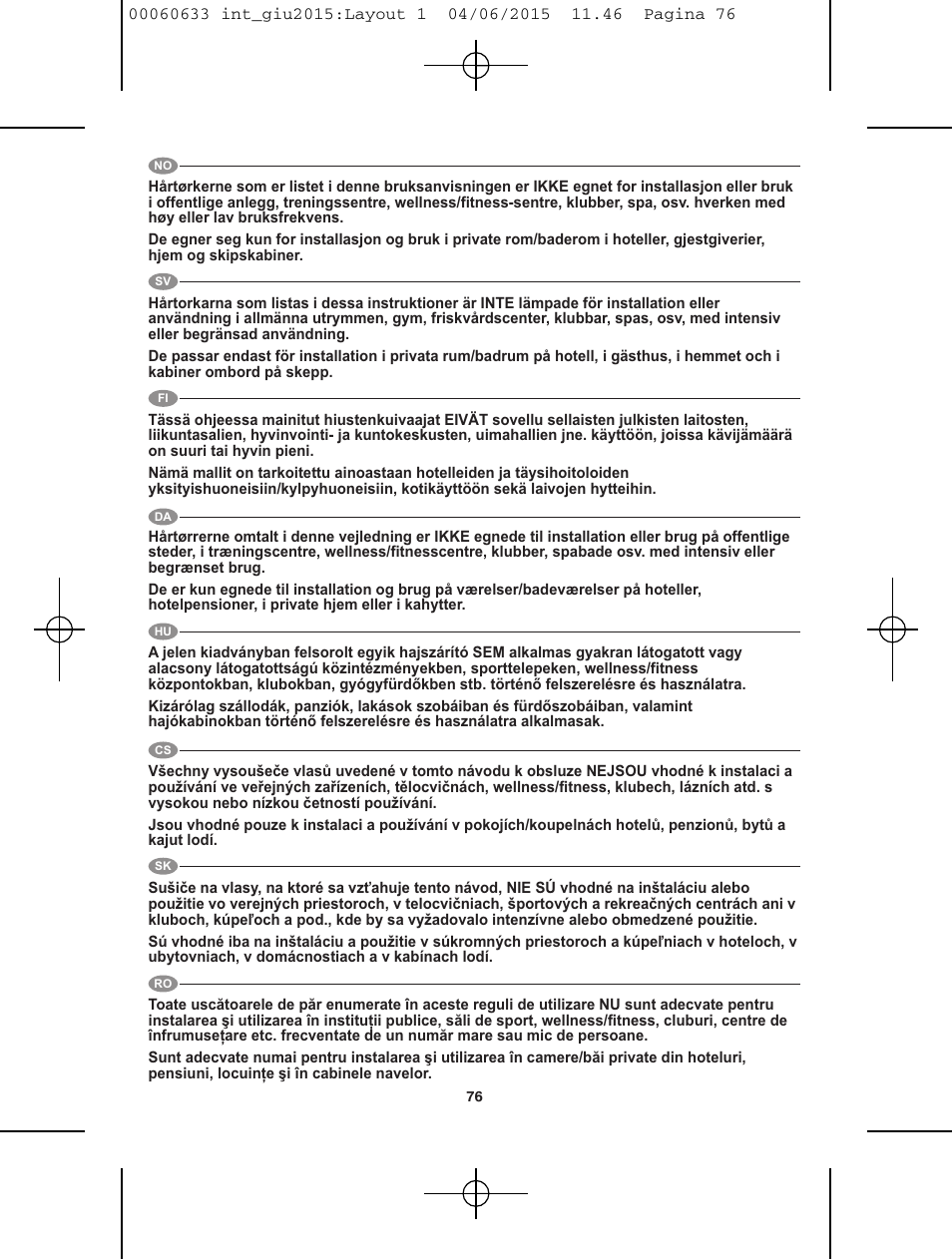 VALERA Premium 1600 Compact Super 1600 W User Manual | Page 72 / 74