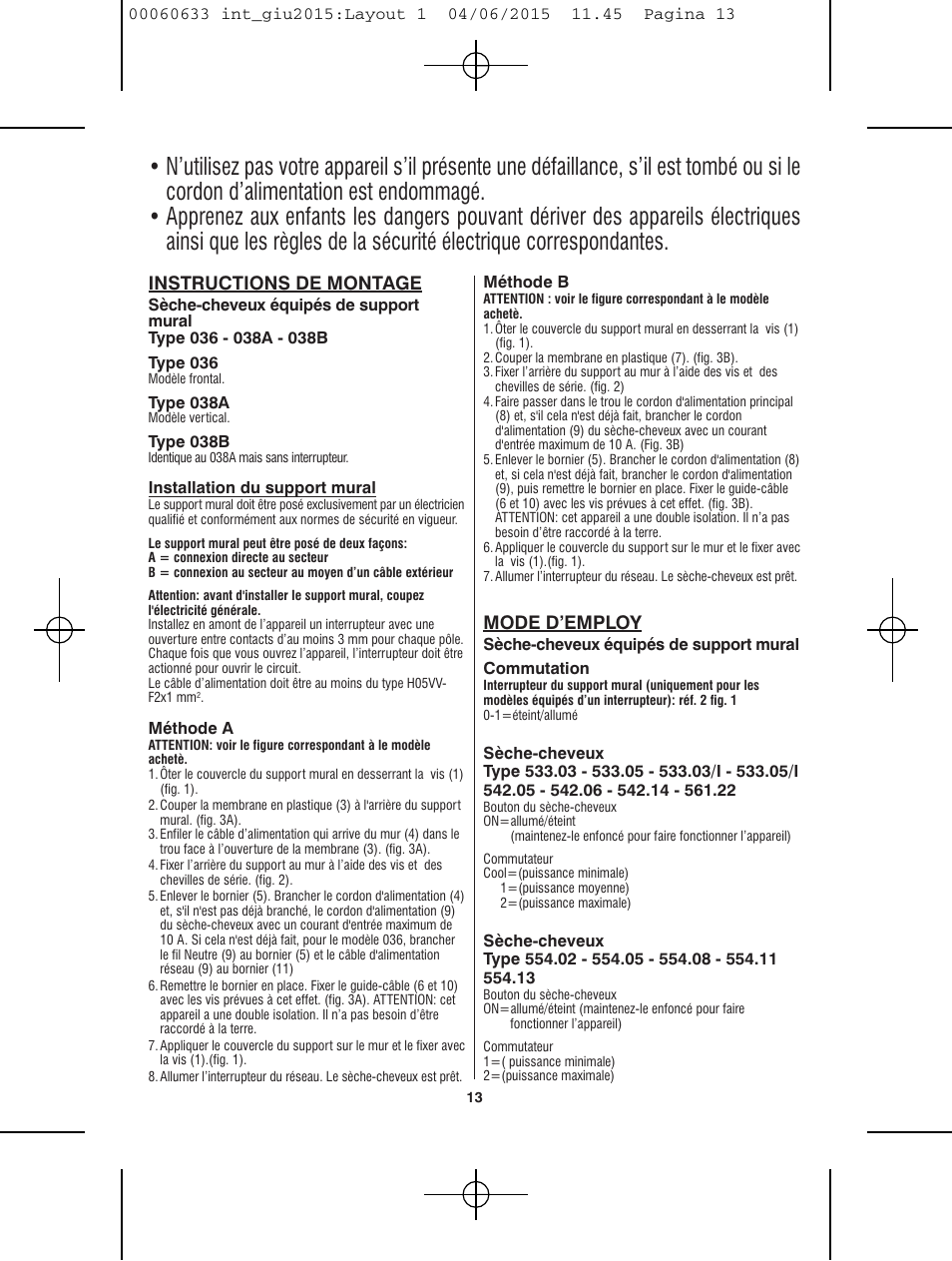 Instructions de montage, Mode d’employ | VALERA Premium 1600 Compact Super 1600 W User Manual | Page 9 / 74