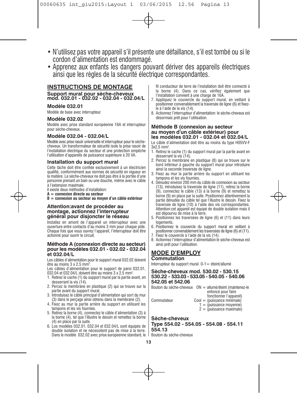Mode d’employ, Instructions de montage | VALERA Excel 1875 Shaver 1875 W User Manual | Page 9 / 74