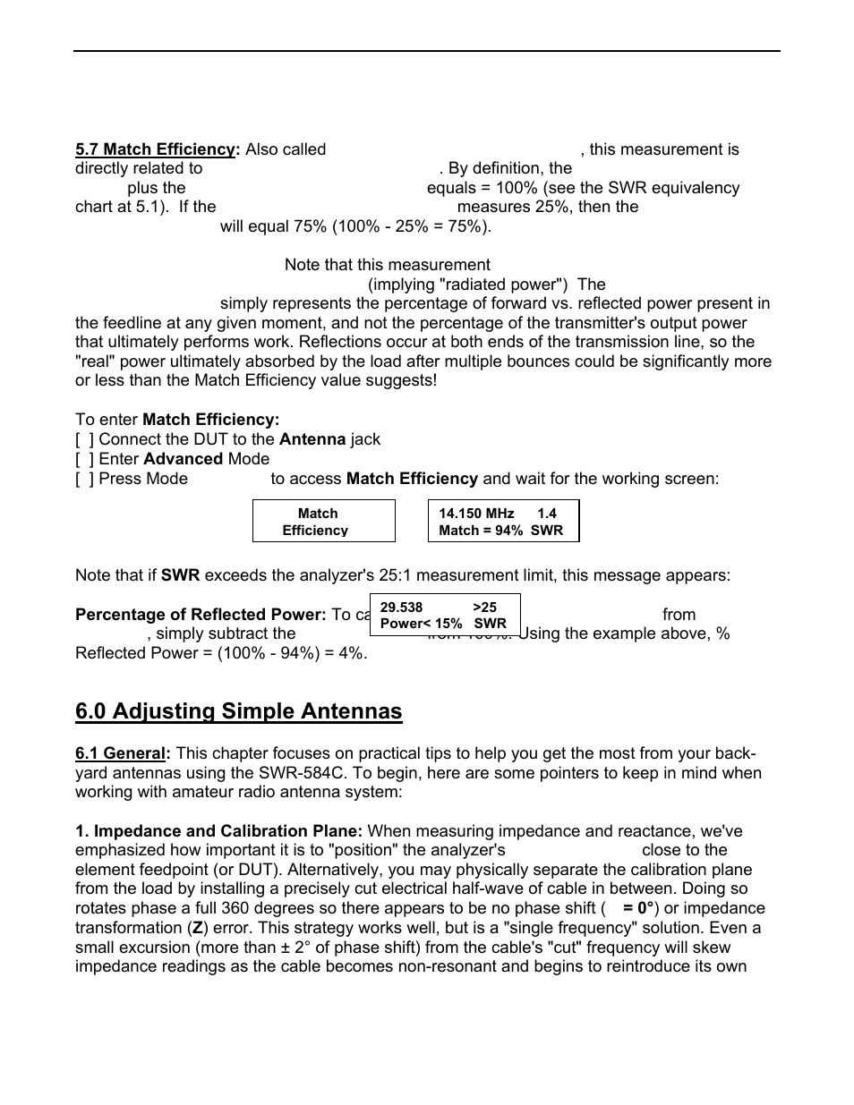 0 adjusting simple antennas | Vectronics SWR-584C User Manual | Page 17 / 28