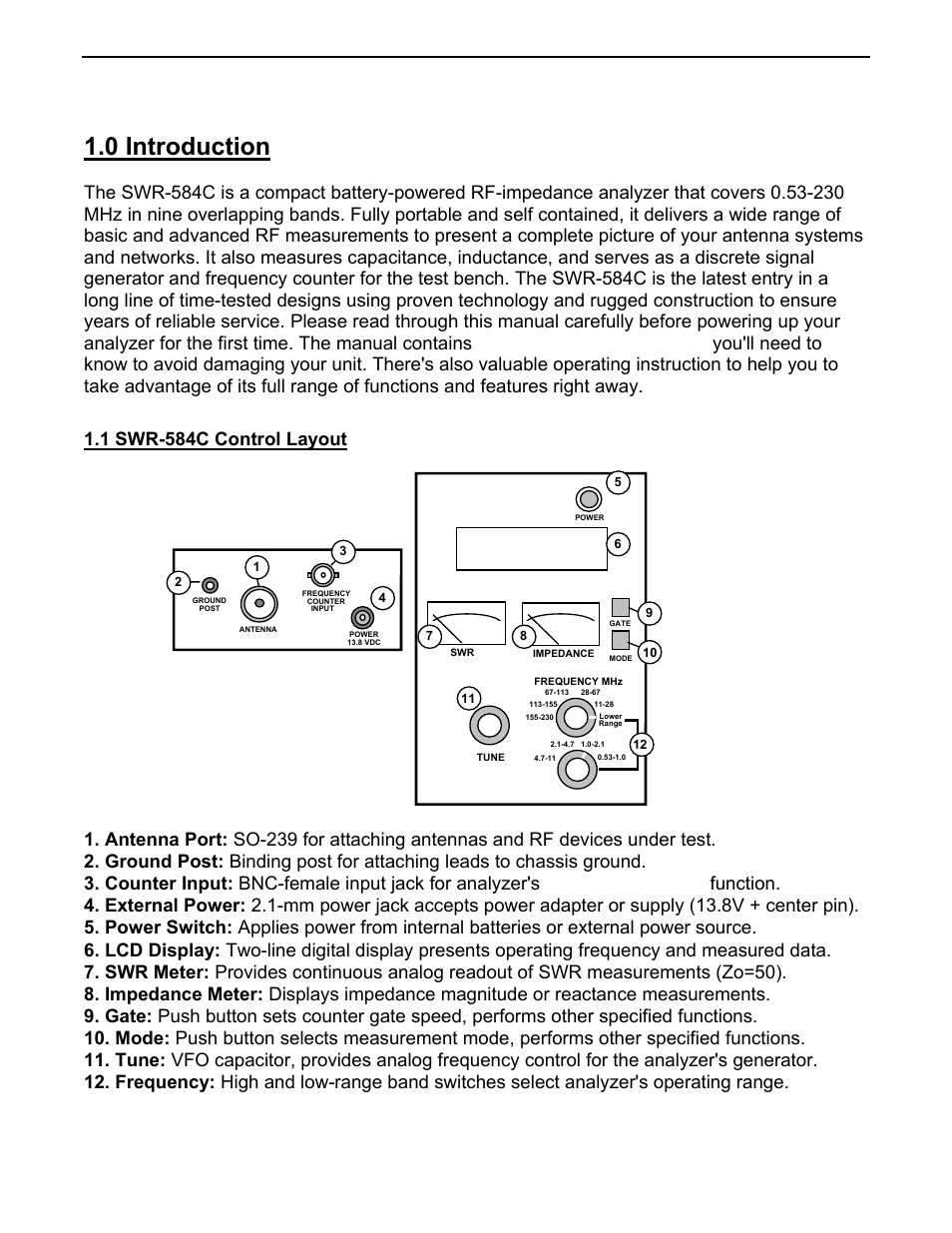 0 introduction | Vectronics SWR-584C User Manual | Page 2 / 28