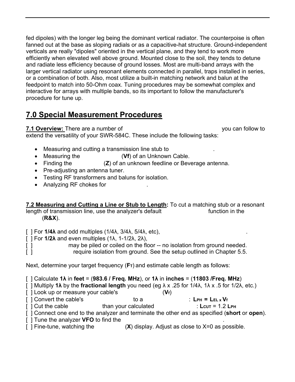 0 special measurement procedures | Vectronics SWR-584C User Manual | Page 21 / 28