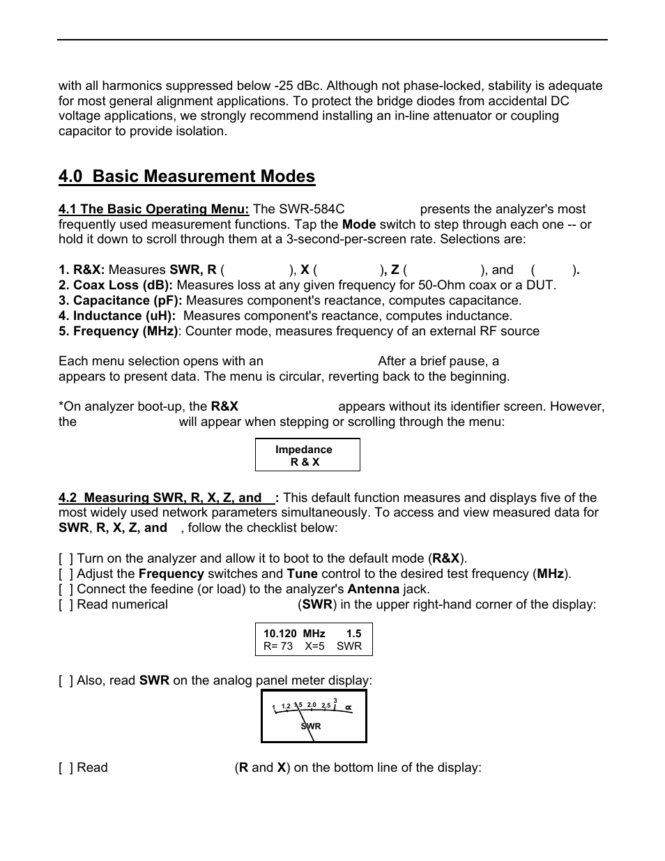 0 basic measurement modes | Vectronics SWR-584C User Manual | Page 8 / 28