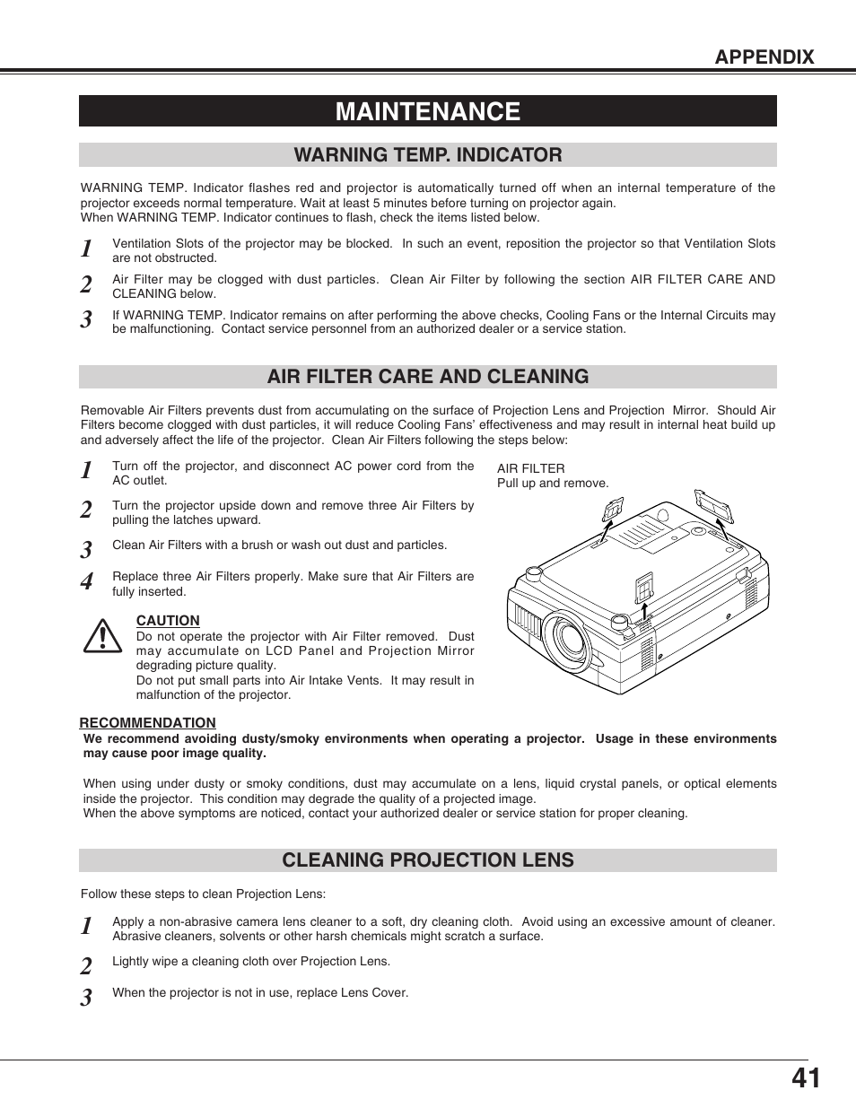 Maintenance | Christie Digital Systems 38-VIV207-01 User Manual | Page 41 / 48