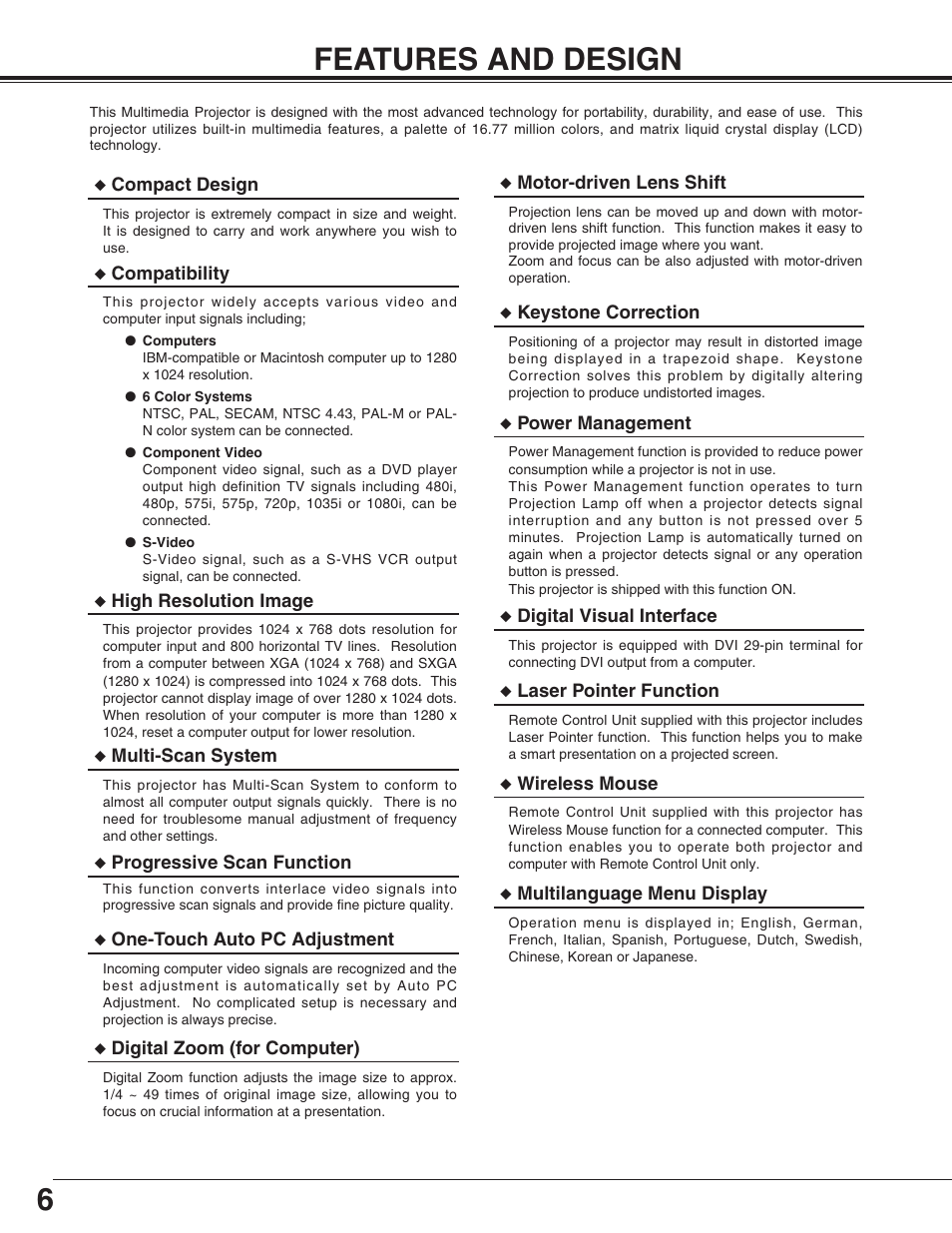 6features and design | Christie Digital Systems 38-VIV207-01 User Manual | Page 6 / 48