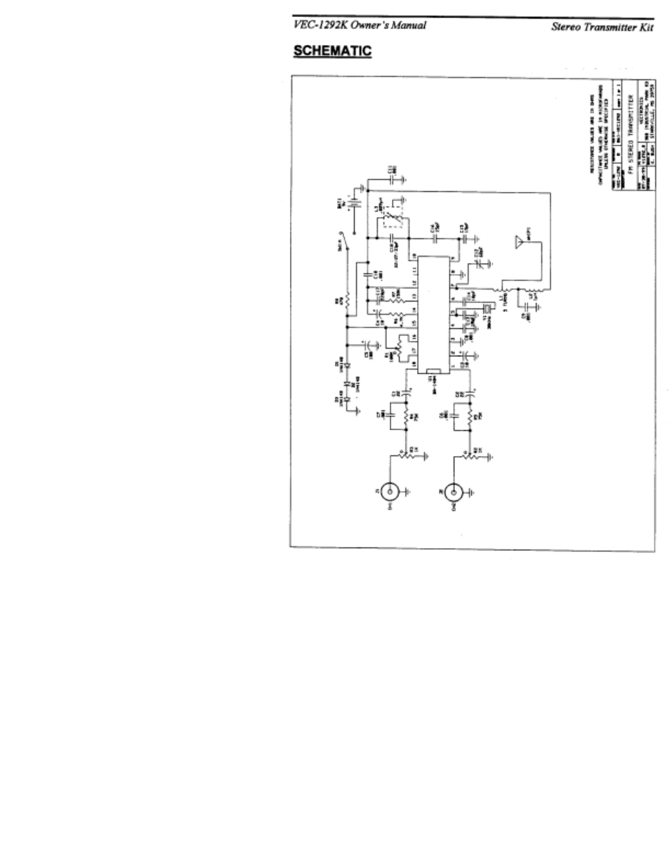 Schematic | Vectronics VEC-1292K User Manual | Page 19 / 21