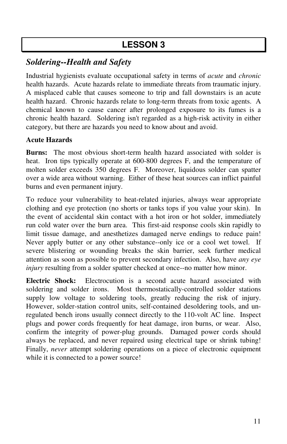 Lesson 3 soldering--health and safety | Vectronics VEC-1500K User Manual | Page 16 / 68